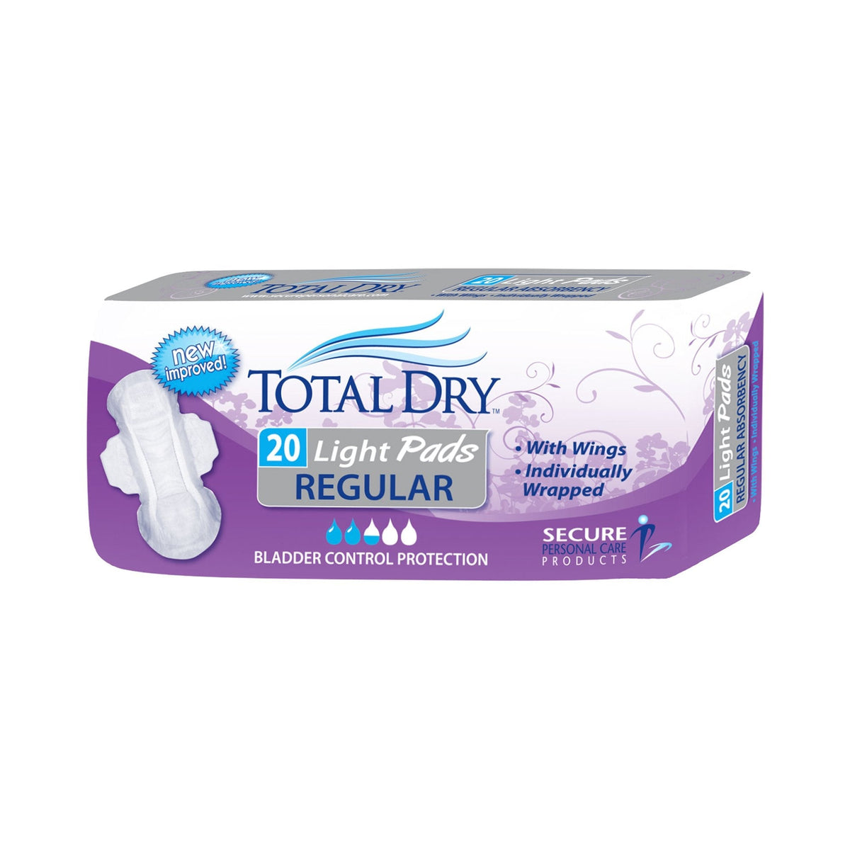 bladder control pad totaldry 11 inch length moderate absorbency polymer core regular packaging type case