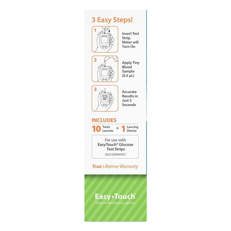 blood glucose meter easy touch 5 second results stores up to 300 result no coding required