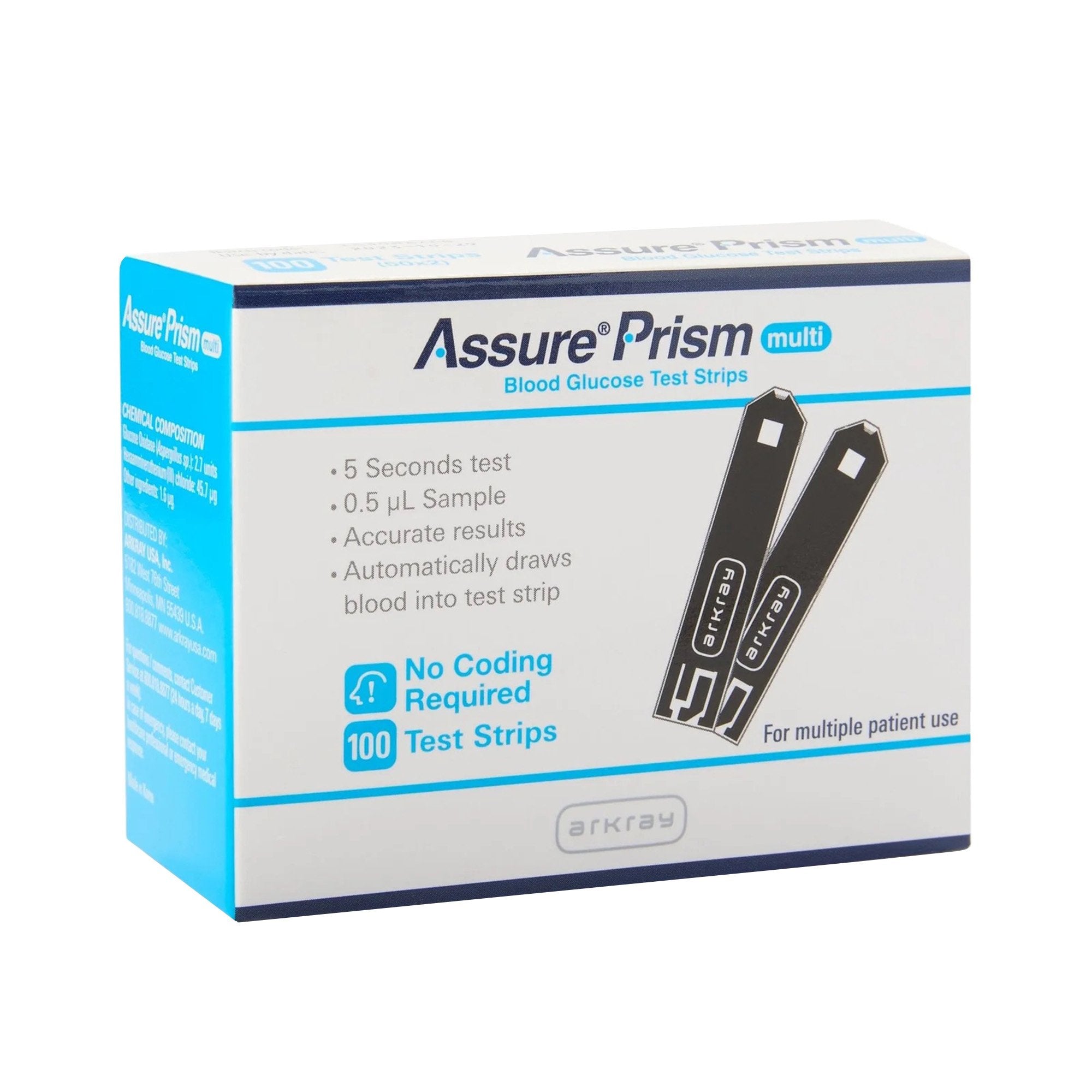 Blood Glucose Test Strips ASSURE Prism Multi Foiled Wrapped 50 Strips per Pack