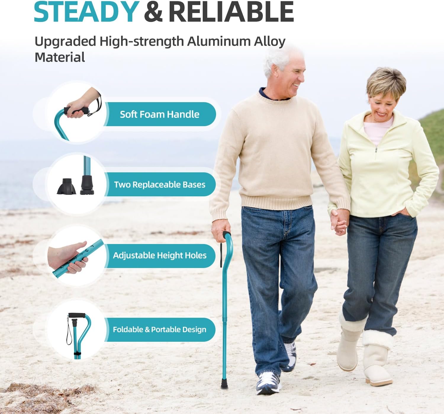 walking cane for men women adjustable cane with offset soft cushioned handle portable lightweight sturdy mobility walker aid for elderly seniors collapsible cane 1