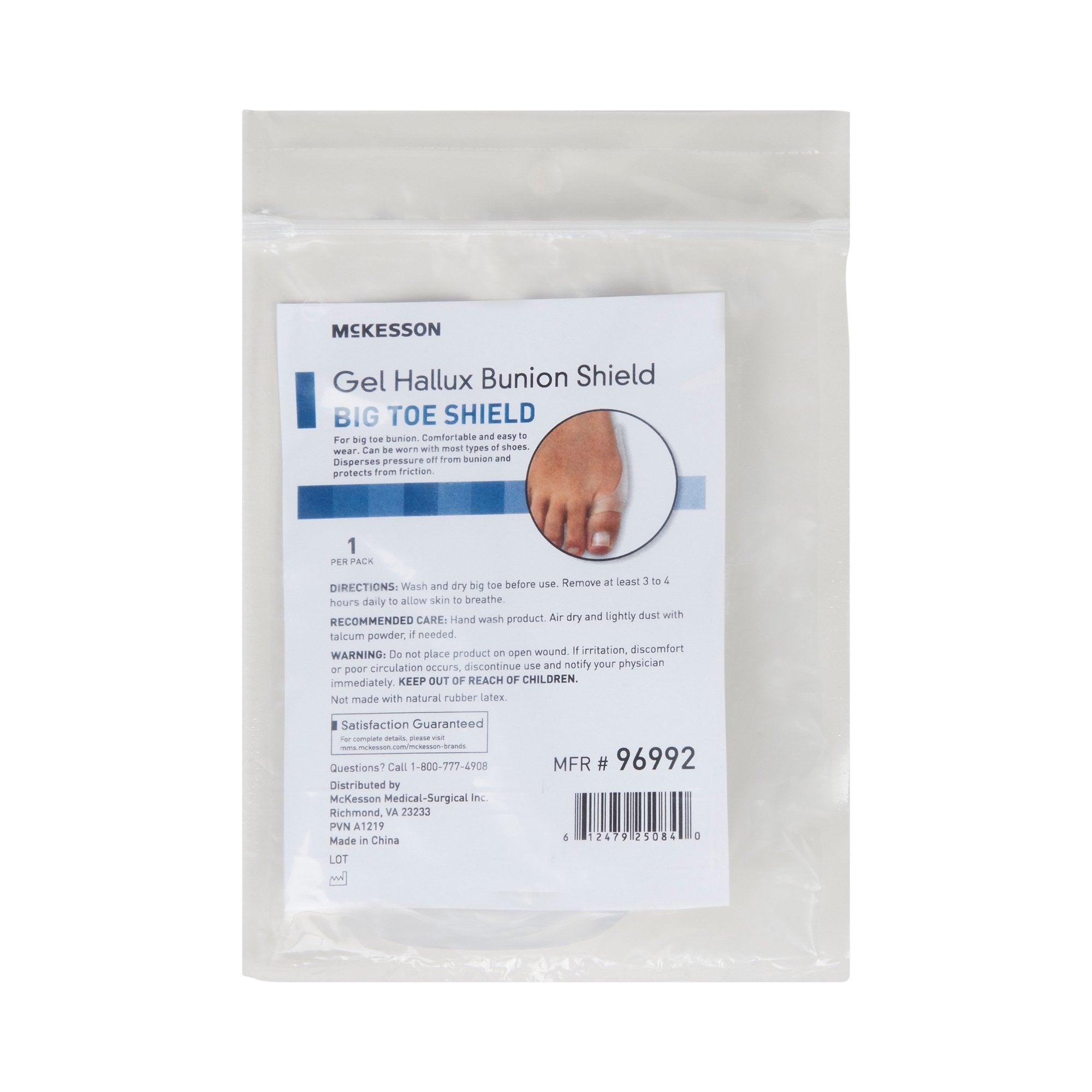 bunion shield mckesson one size fits most pull on toe packaging type each