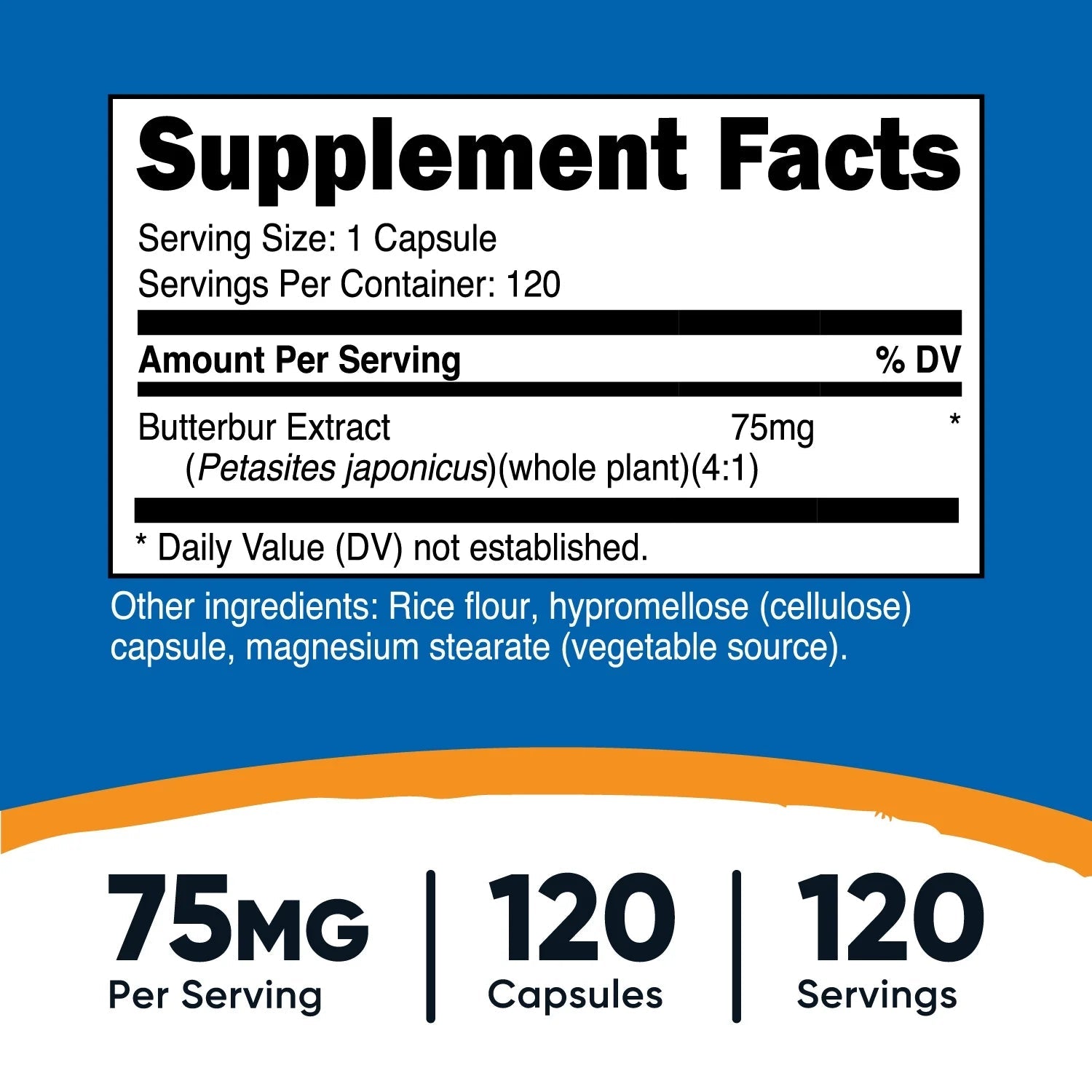 Butterbur Extract Capsules (75Mg) 120 Capsules   Gluten Free and Non Gmo Supplement