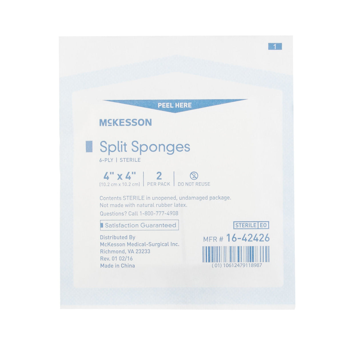 Drain Sponge McKesson 4 X 4 Inch 6-Ply Sterile 2 per Pack, Packaging Type- Case Default Title