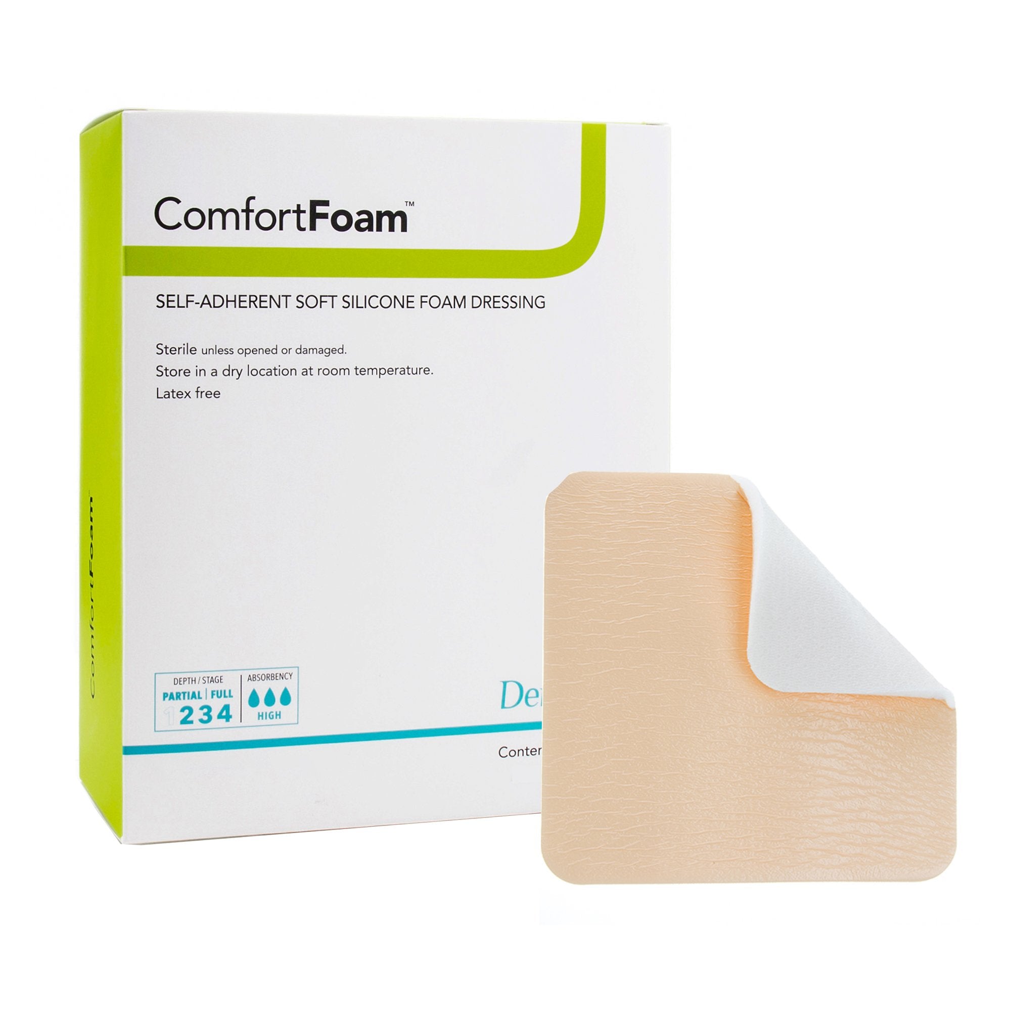 Foam Dressing ComfortFoam 4 X 5 Inch Without Border Film Backing Silicone Face Rectangle Sterile