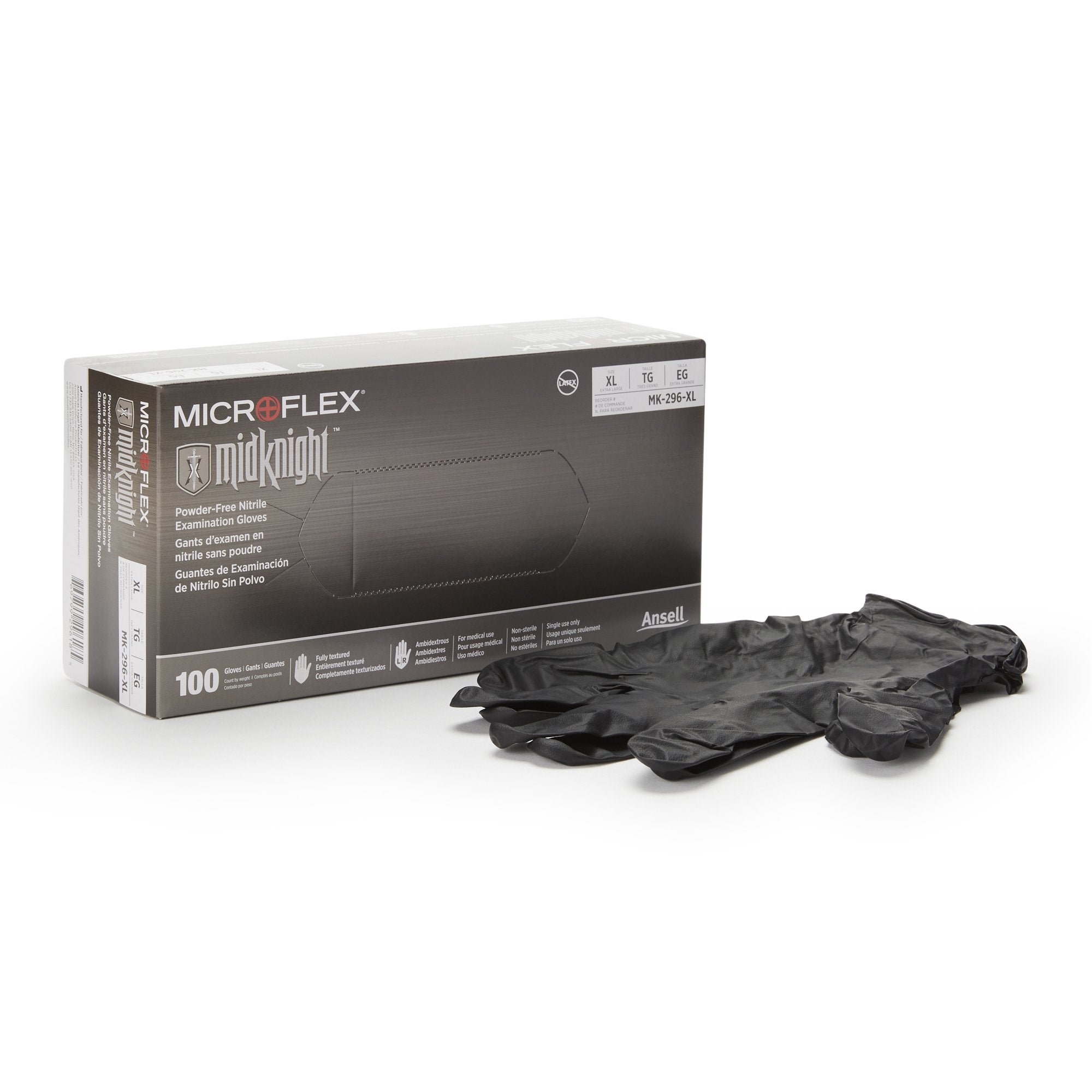 Exam Glove MICROFLEX MidKnight X Large NonSterile Nitrile Standard Cuff Length Fully Textured Black Fentanyl Tested