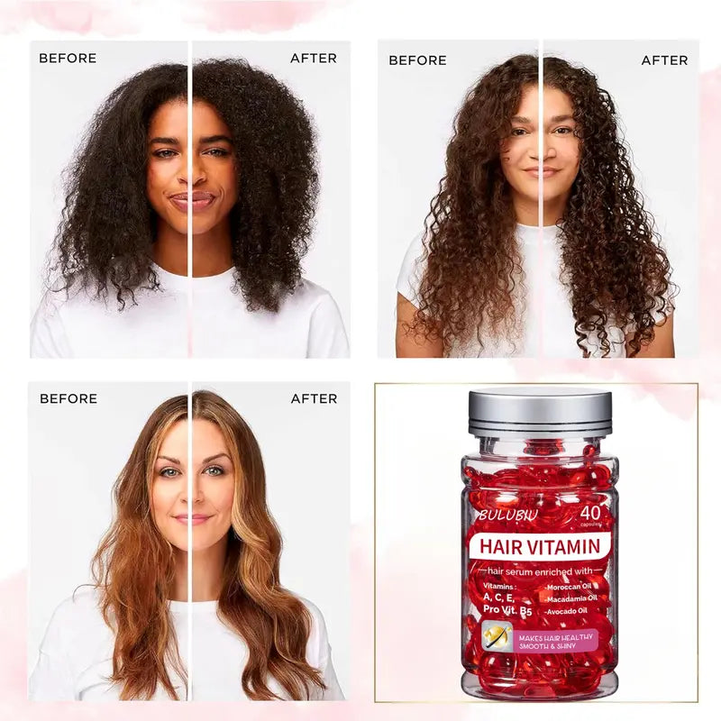 BULUBIU Hair Vitamin Conditioningserum  Leave In Formula with Argan,Macadamia and Avocado Oils Enriched with Vitamins A, C, E, Pro Vit,B5  Women'S and Men'S Deepconditioning Conditioner, Capsule, 40Capsules Hair Treat Hair Treatmentserum