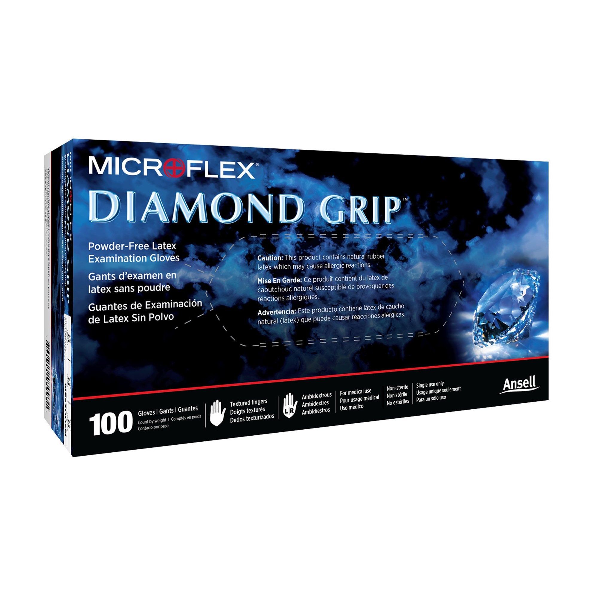 Exam Glove Diamond Grip X-Large NonSterile Latex Standard Cuff Length Textured Fingertips White Not Rated