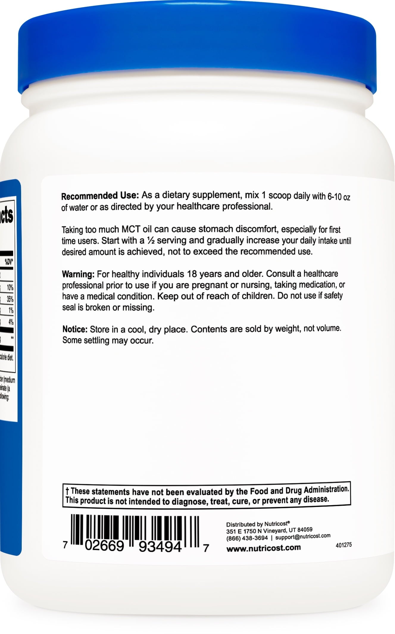 C8 MCT Oil Powder 1LB (16Oz) 95% C8 MCT Oil Powder Supplement