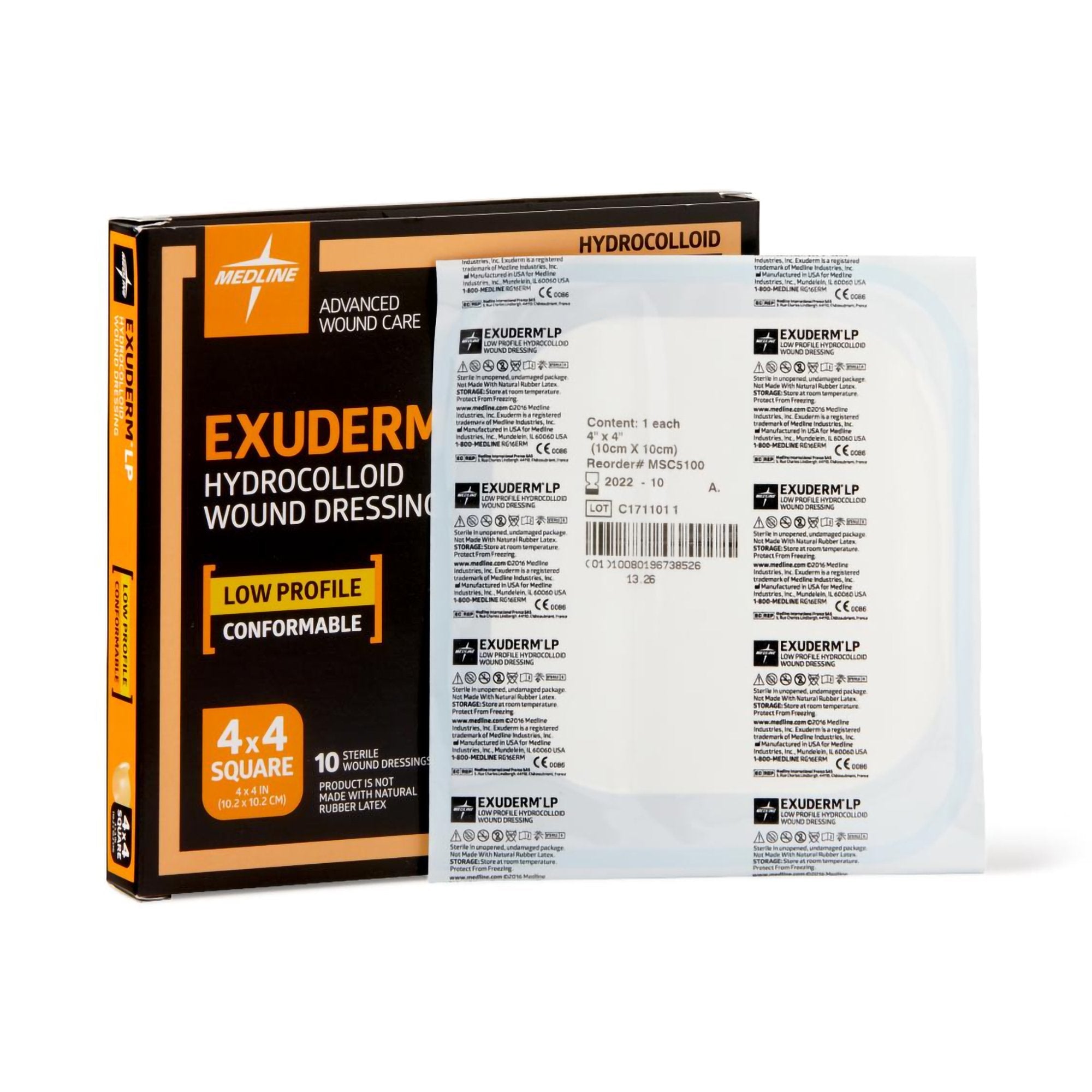 Hydrocolloid Dressing Exuderm LP Film Backing 4 X 4 Inch Square Hydrocolloid