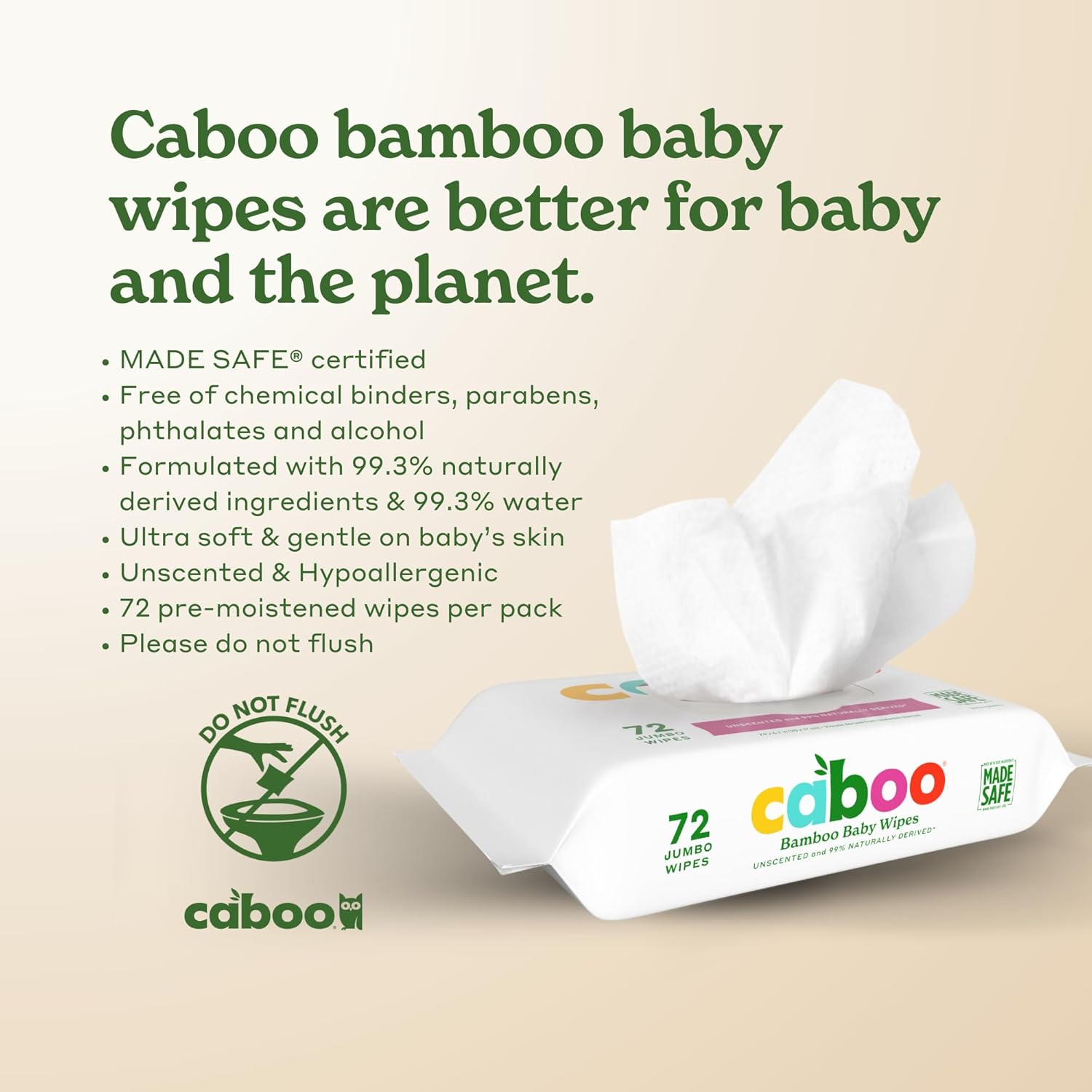 caboo baby wipes bamboo 72 count case of 12 1 count