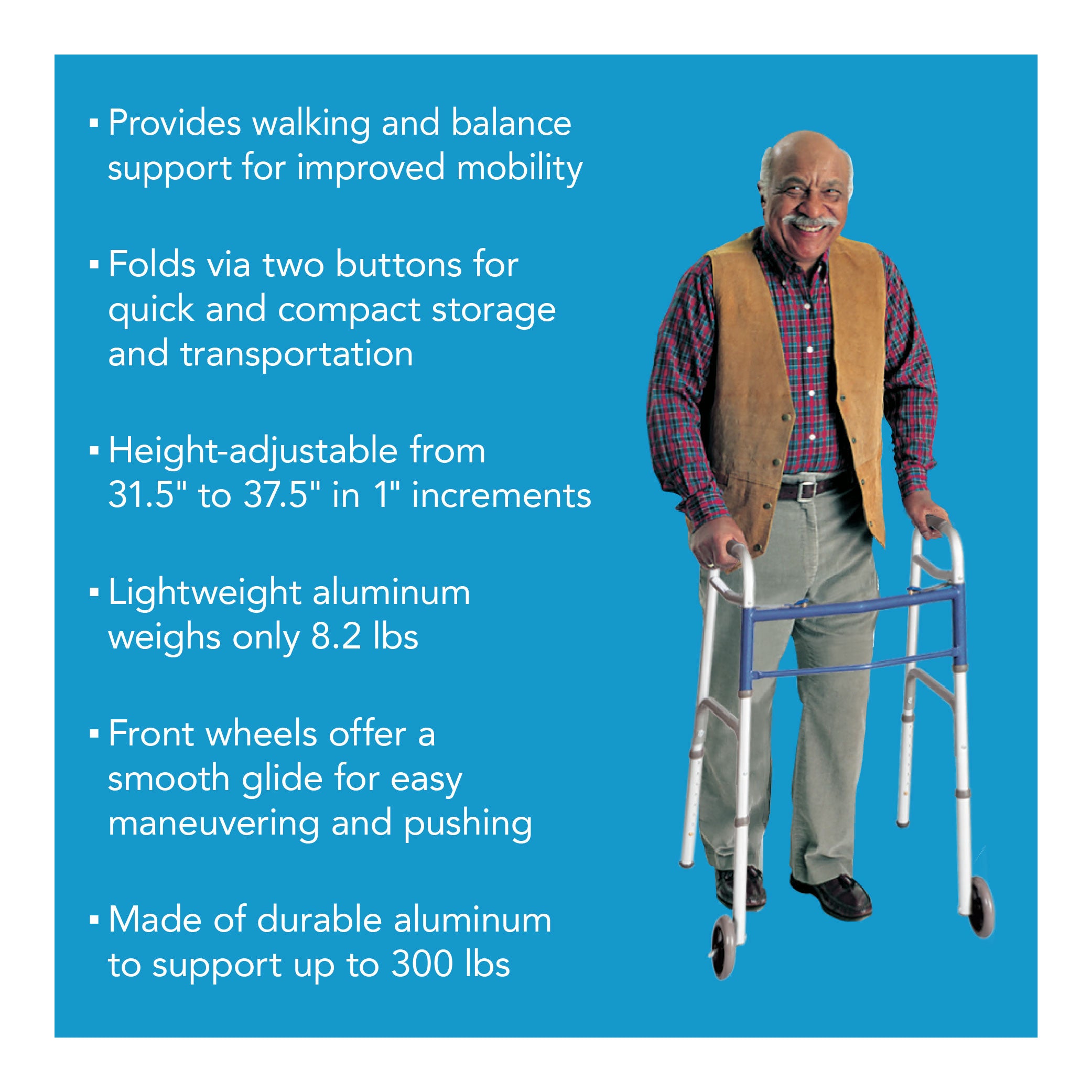 carex classics dual button walker with wheels