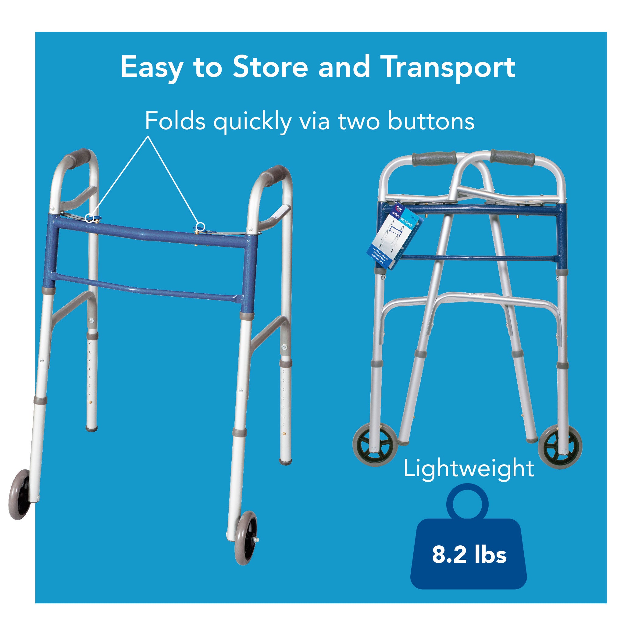 carex classics dual button walker with wheels