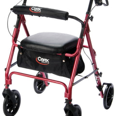 Carex Aluminium Rolling Walker For Seniors and Elders, Wheel size 8 inch With Height Adjustable handles from 33.75" to 38.75" , Weight Capacity 300lbs, Burgundy Color, Foldable, FGA22200 0000