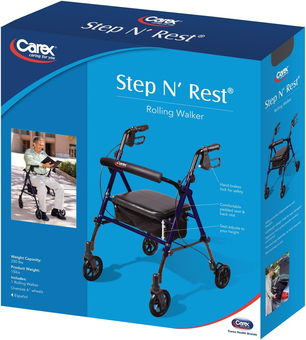 carex step n rest aluminum rollator black