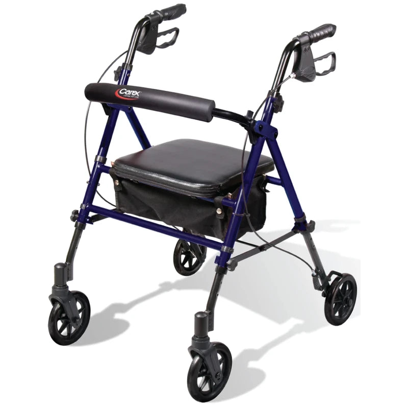 Carex Aluminium Rollator For Seniors and Elders, Wheel size 6 inch With Height Adjustable handles from 29.5" to 39" , Weight Capacity 250lbs, Blue Color, Foldable, FGA622000000