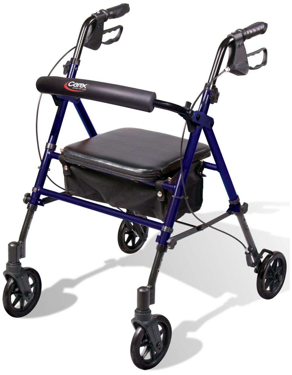 Carex Aluminium Rolling Walker For Seniors and Elders, Wheel size 6 inch With Height Adjustable handles from 29.5" to 39": Weight Capacity 250lbs, Navy Color, Foldable, FGA223000000