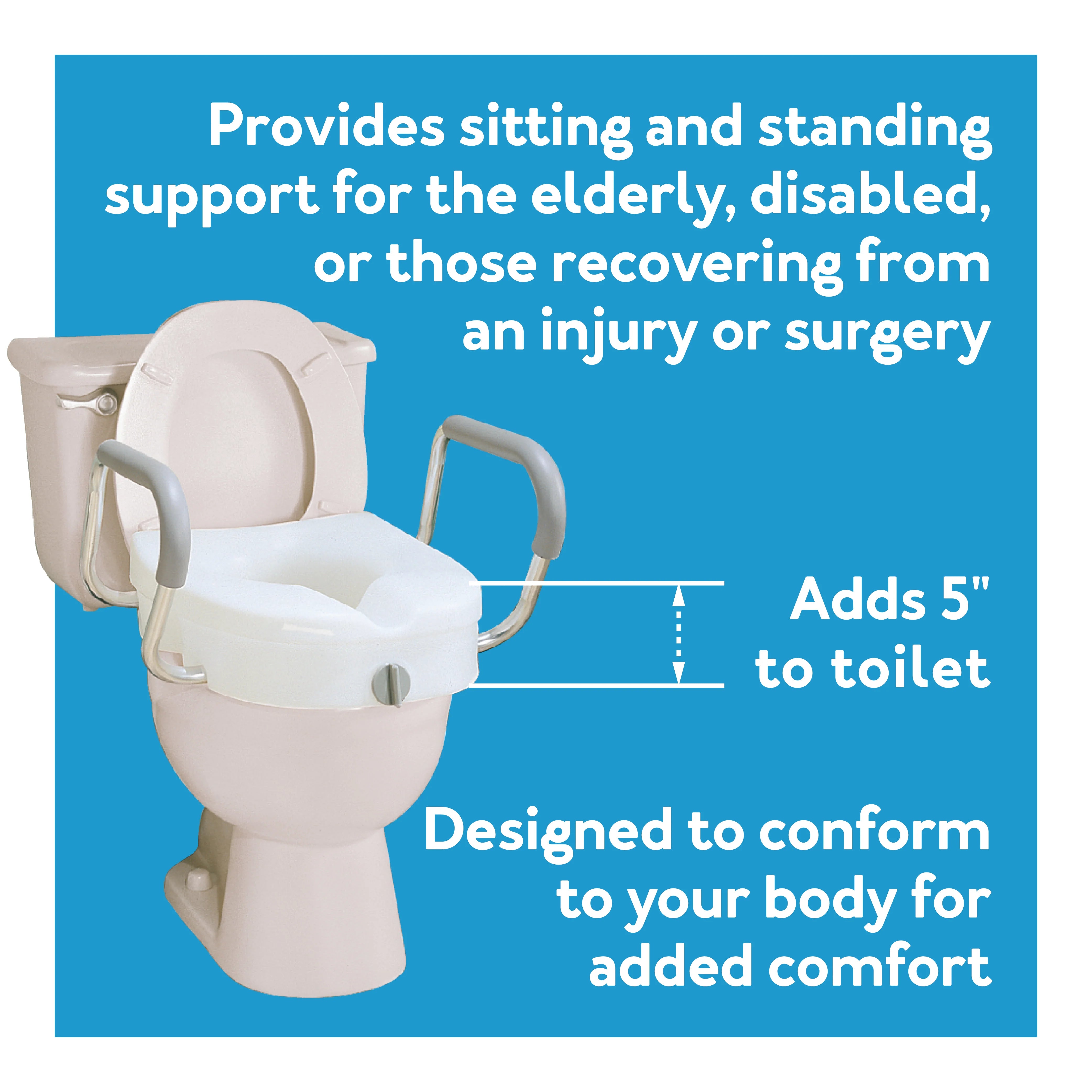 Carex E-Z Lock Raised Toilet Seat W/ Adjustable Armrests