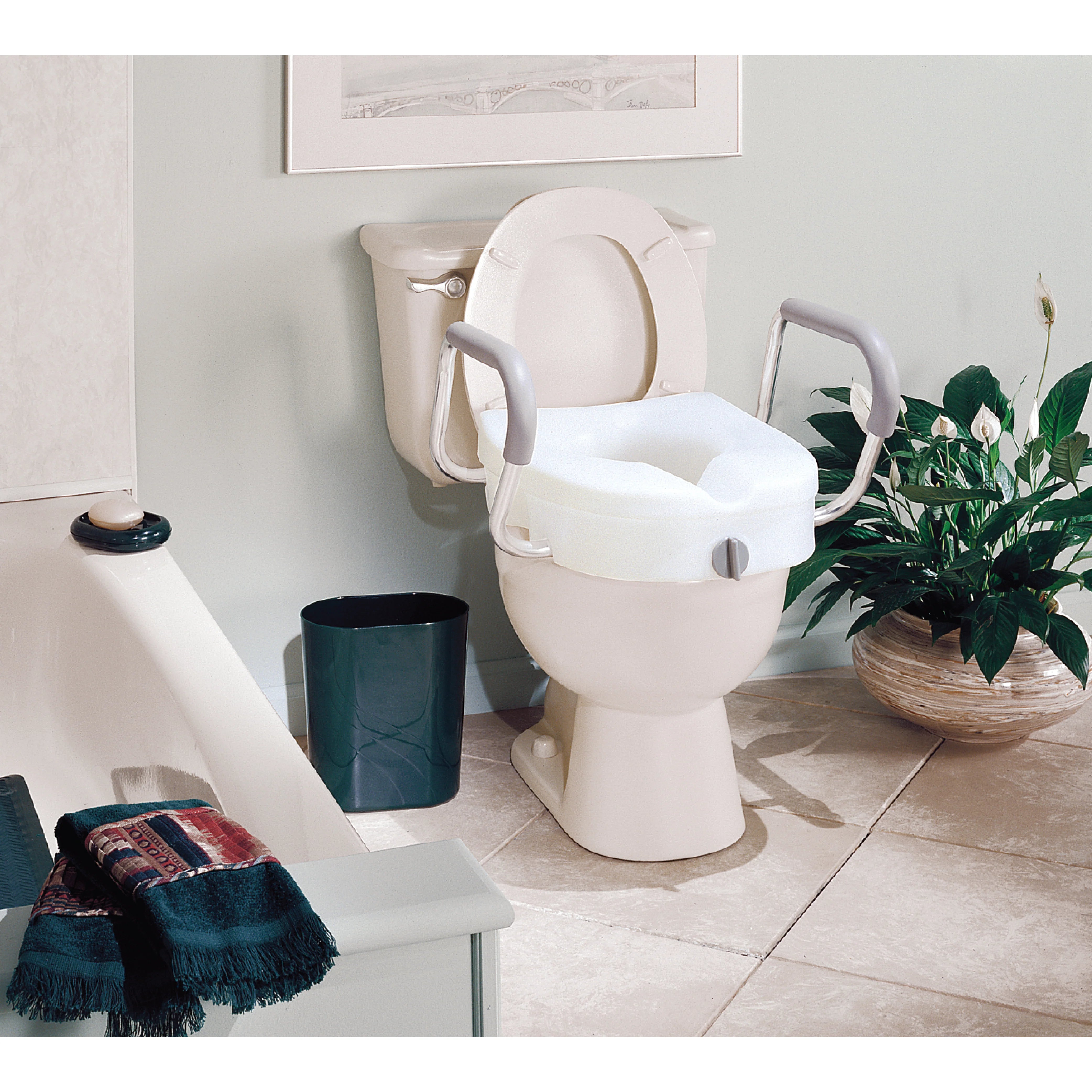 Carex E-Z Lock Raised Toilet Seat W/ Adjustable Armrests