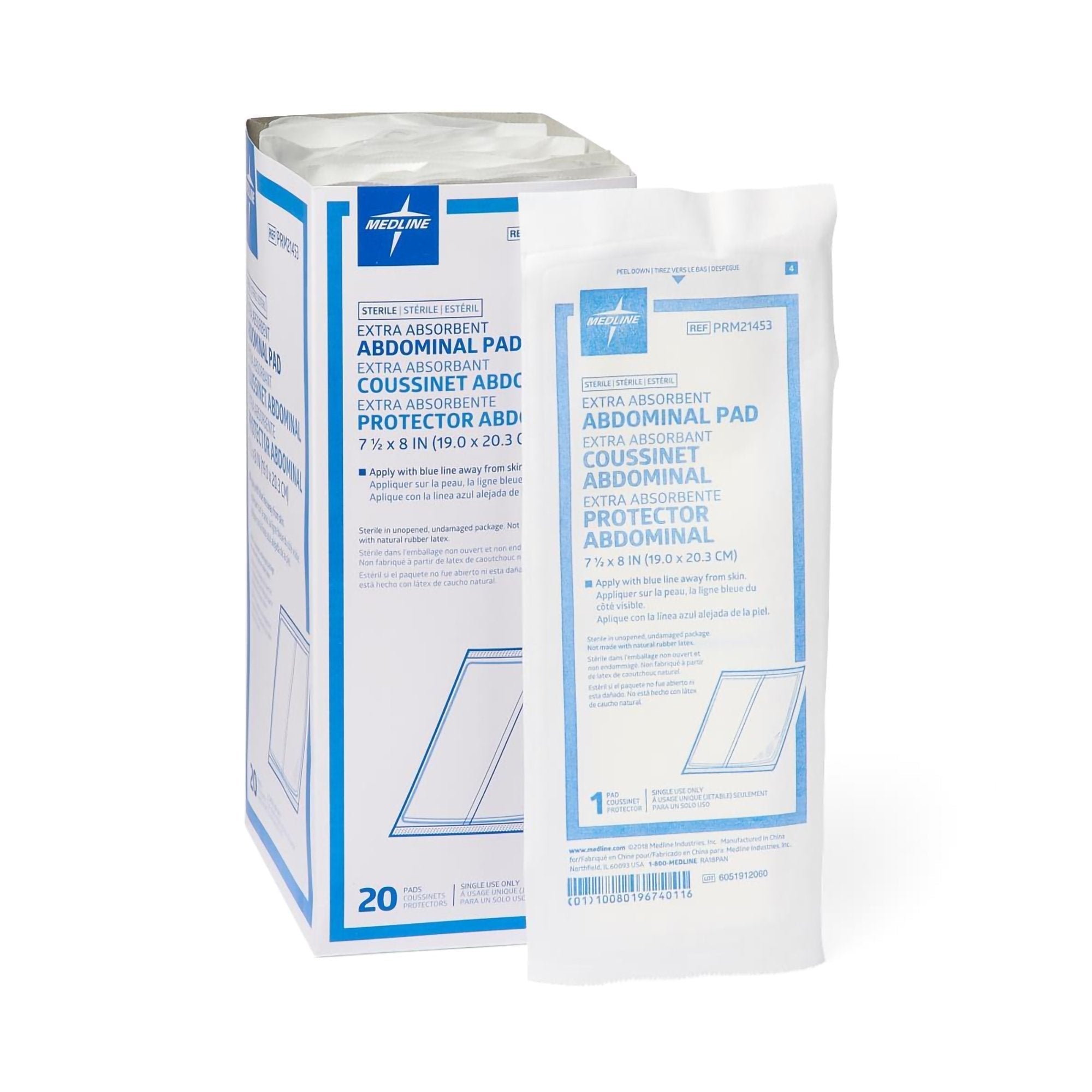 Abdominal Pad Medline Essentials 7 1/2 X 8 Inch NonSterile 20 per Pack