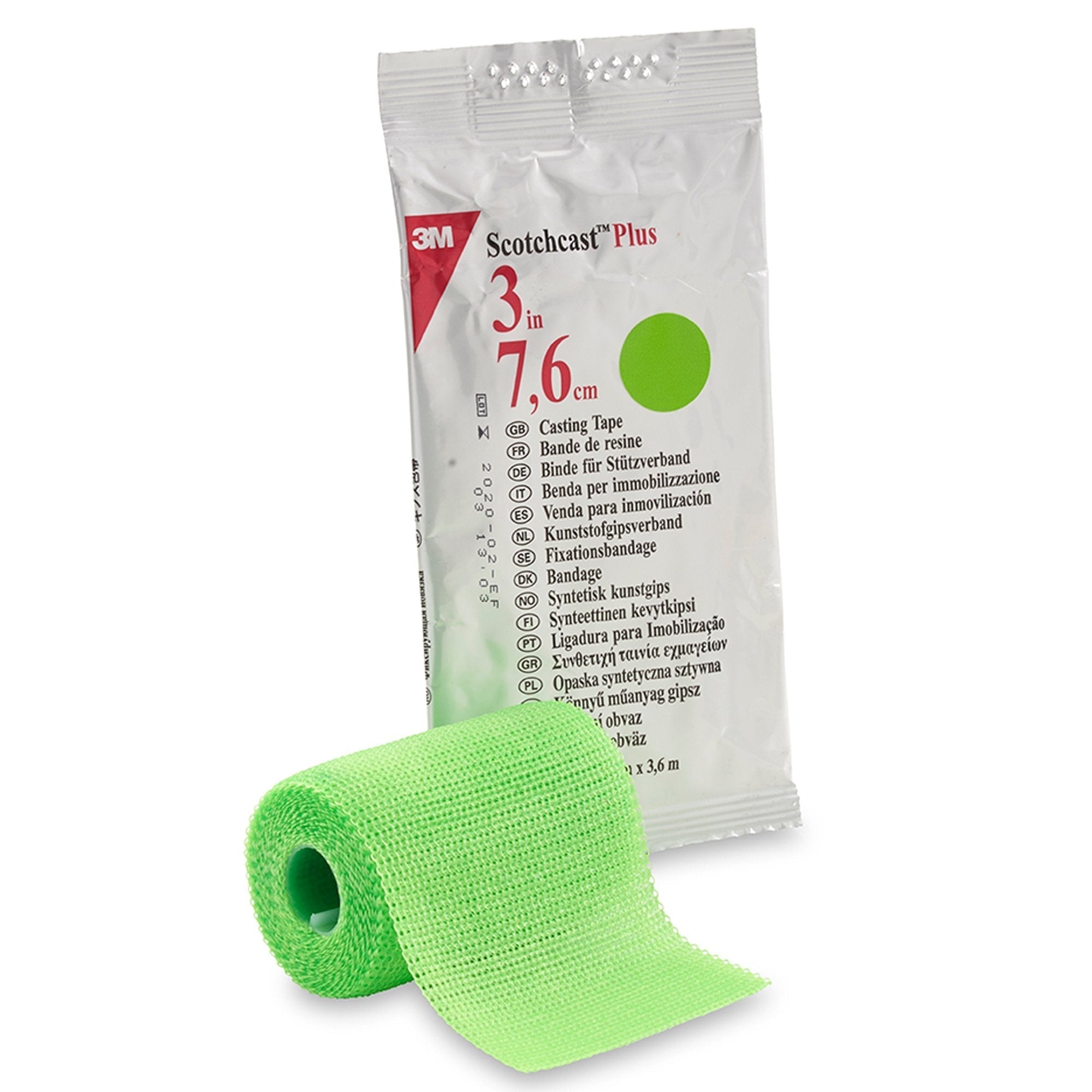 Cast Tape 3M Scotchcast Plus 3 Inch X 12 Foot Fiberglass / Resin Bright Green