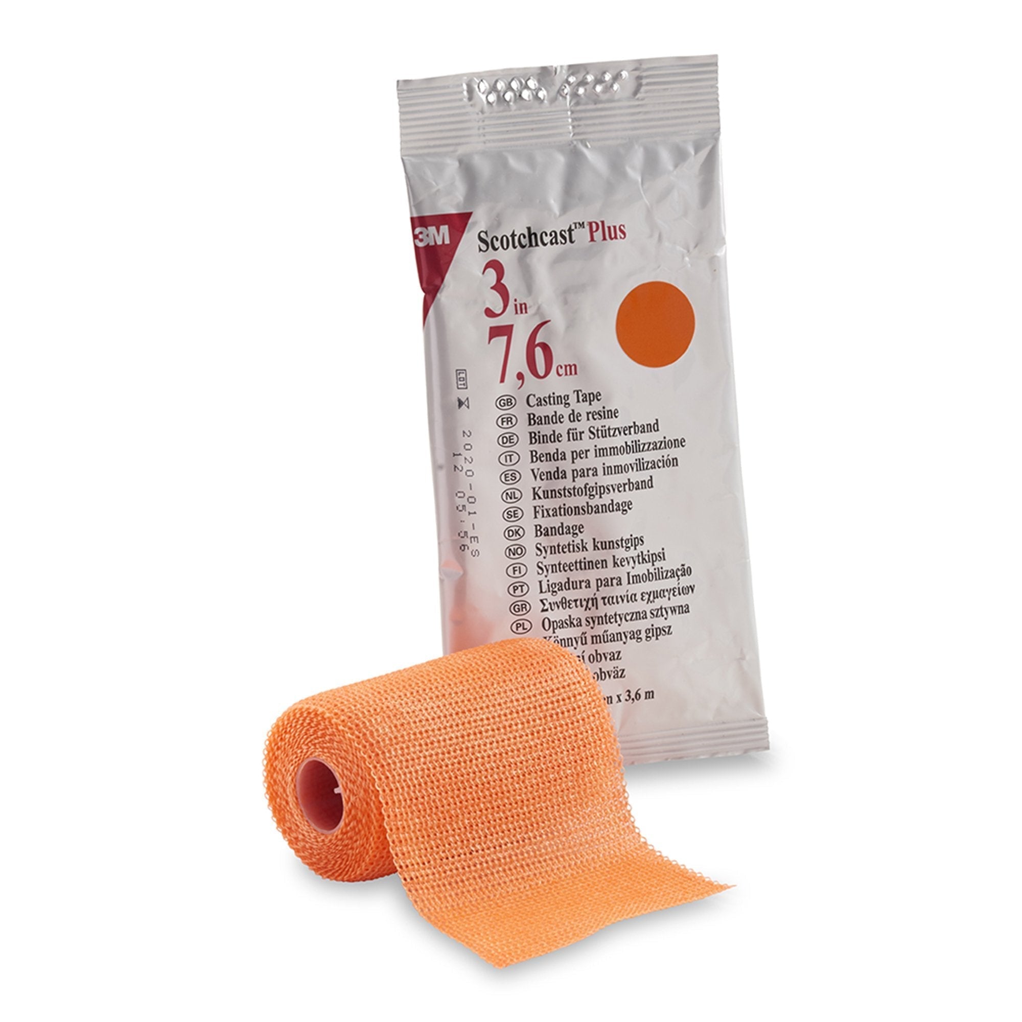 Cast Tape 3M Scotchcast Plus 3 Inch X 12 Foot Fiberglass / Resin Bright Orange
