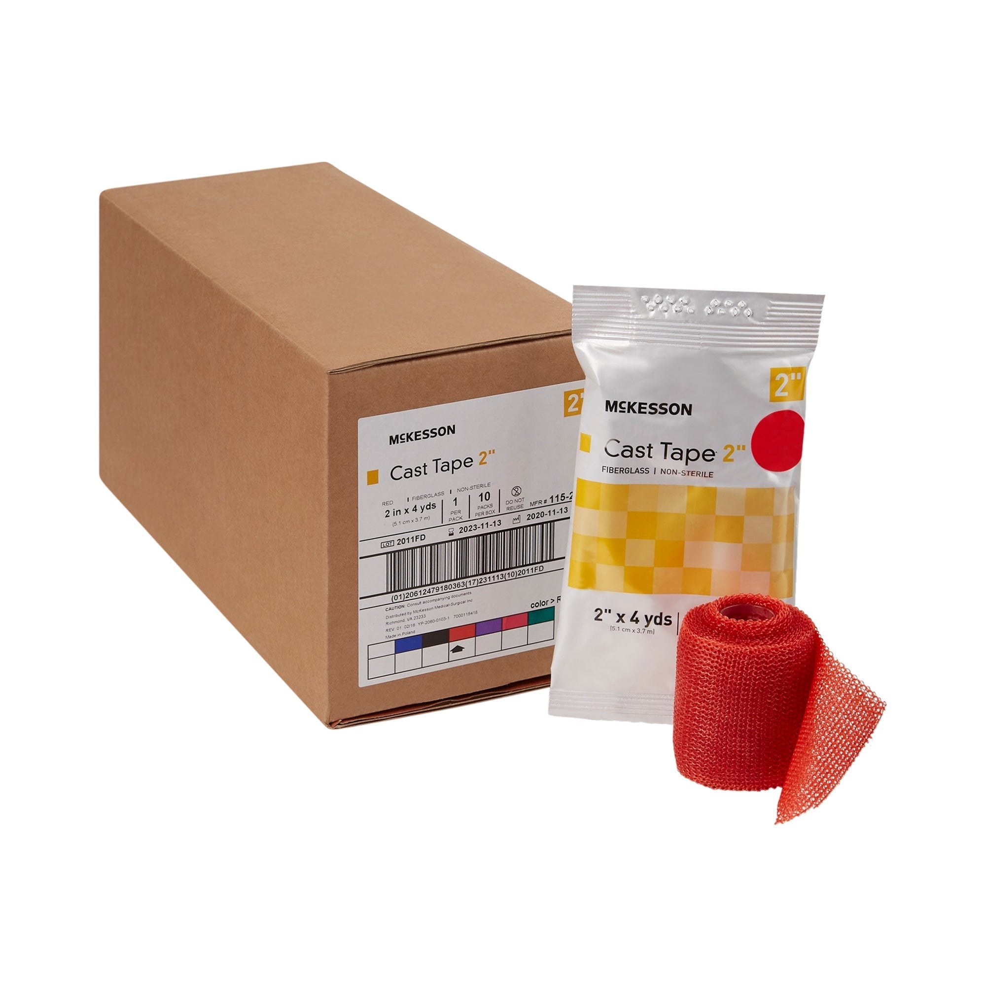 cast tape mckesson 2 inch x 12 foot fiberglass red packaging type box