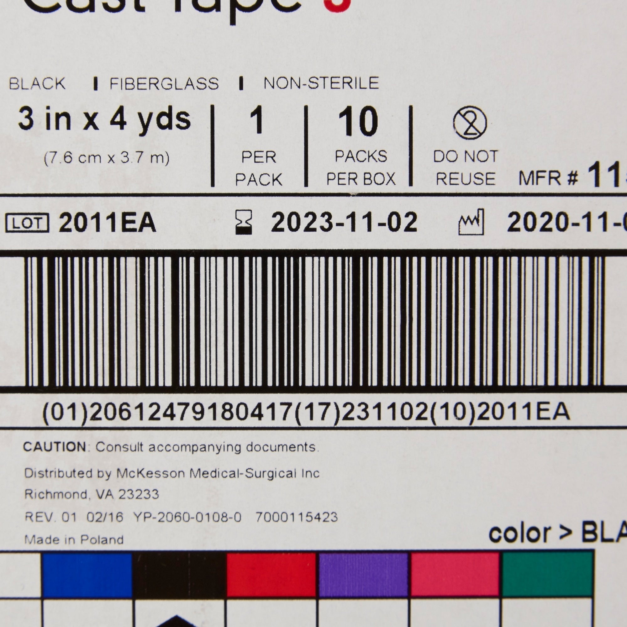 cast tape mckesson 3 inch x 12 foot fiberglass black packaging type box