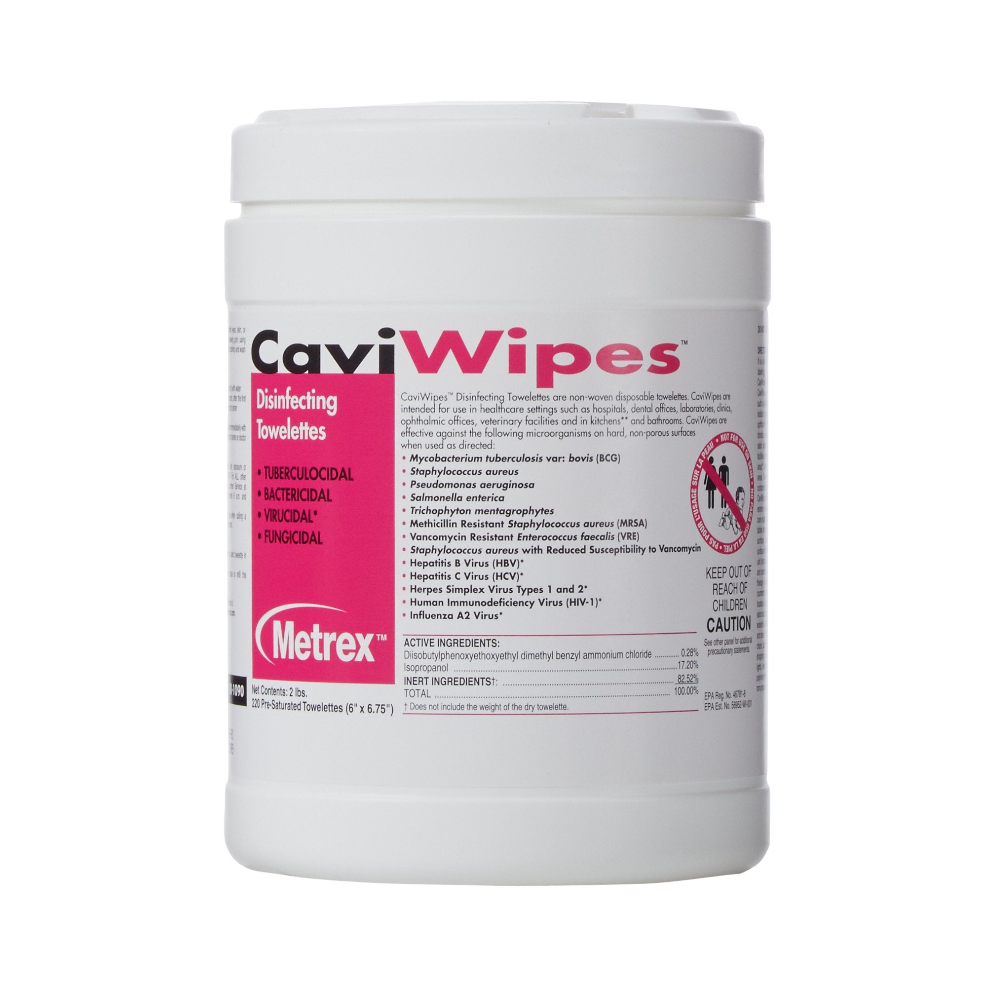 CaviWipes Surface Disinfectant Premoistened Alcohol Based Manual Pull Wipe 220 Count Canister Alcohol Scent NonSterile
