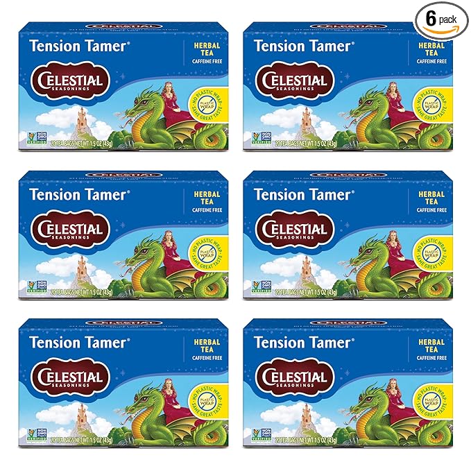 celestial seasonings tension tamer herbal tea caffeine free 20 tea bags case of 6