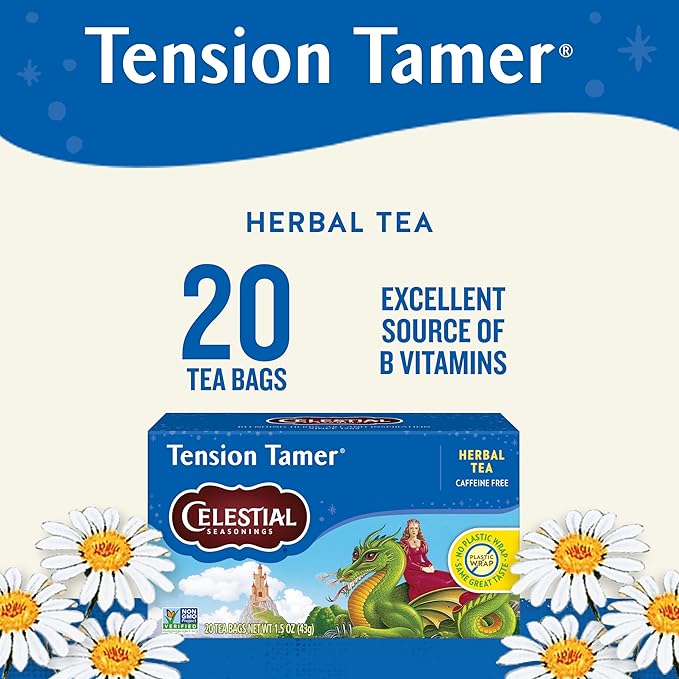 celestial seasonings tension tamer herbal tea caffeine free 20 tea bags case of 6