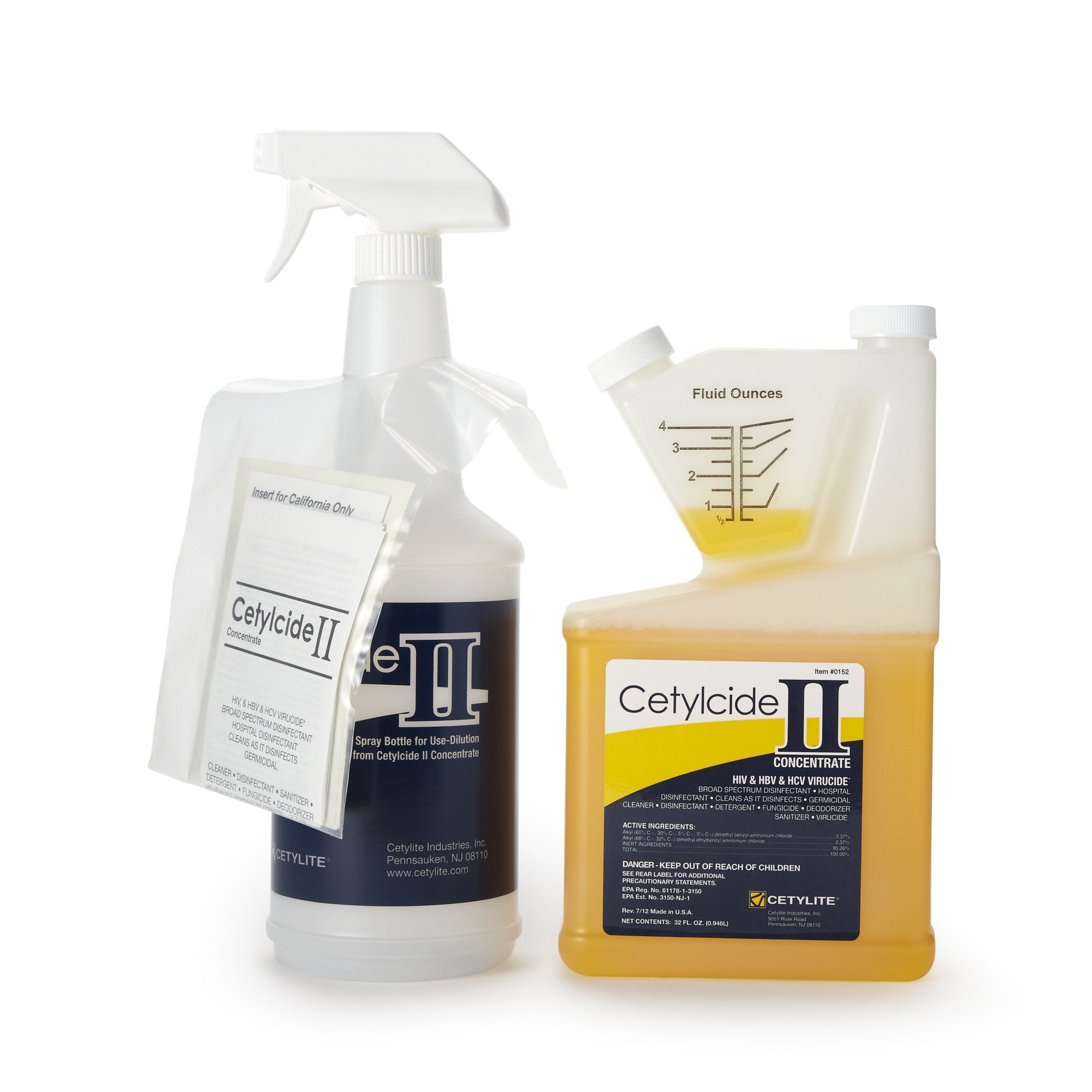 Cetylcide II Surface Disinfectant Quaternary Based Manual Pour Liquid Concentrate 32 oz. Bottle Lemon Scent NonSterile