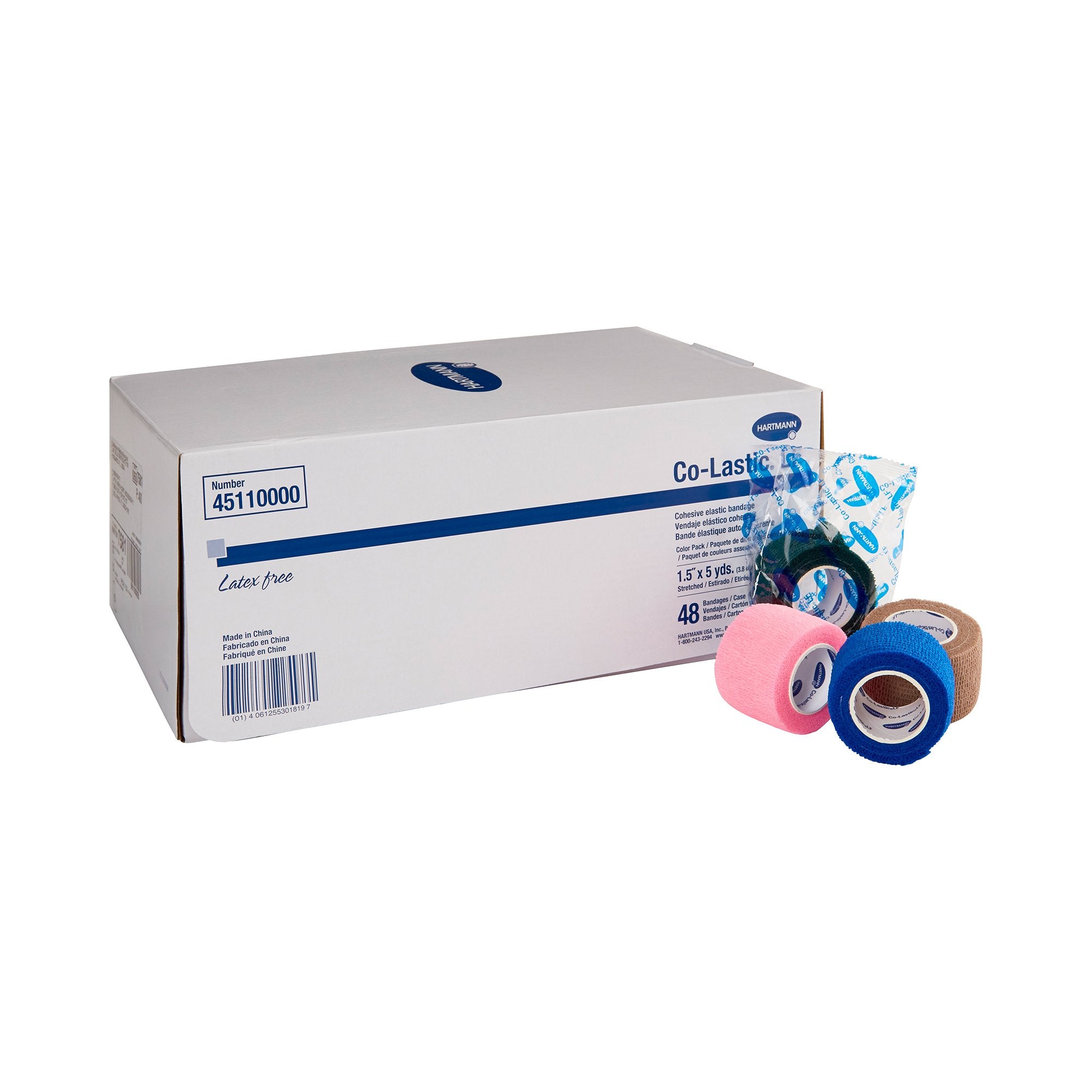 Cohesive Bandage Co-Lastic 1-1/2 Inch X 5 Yard Self-Adherent Closure Assorted Colors NonSterile Standard Compression