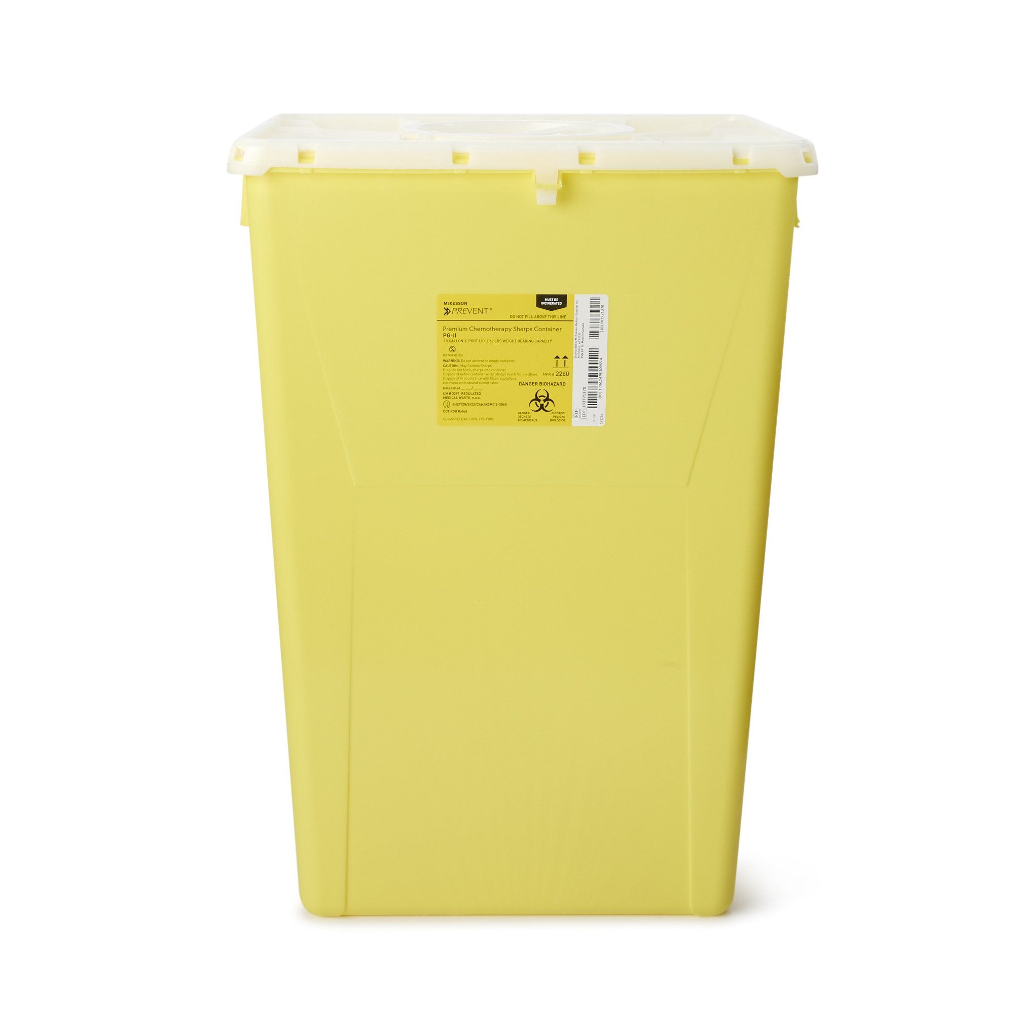 Chemotherapy Waste Container McKesson Prevent Yellow Base 24 3/5 H X 17 3/10 W X 13 L Inch Vertical Entry 18 Gallon