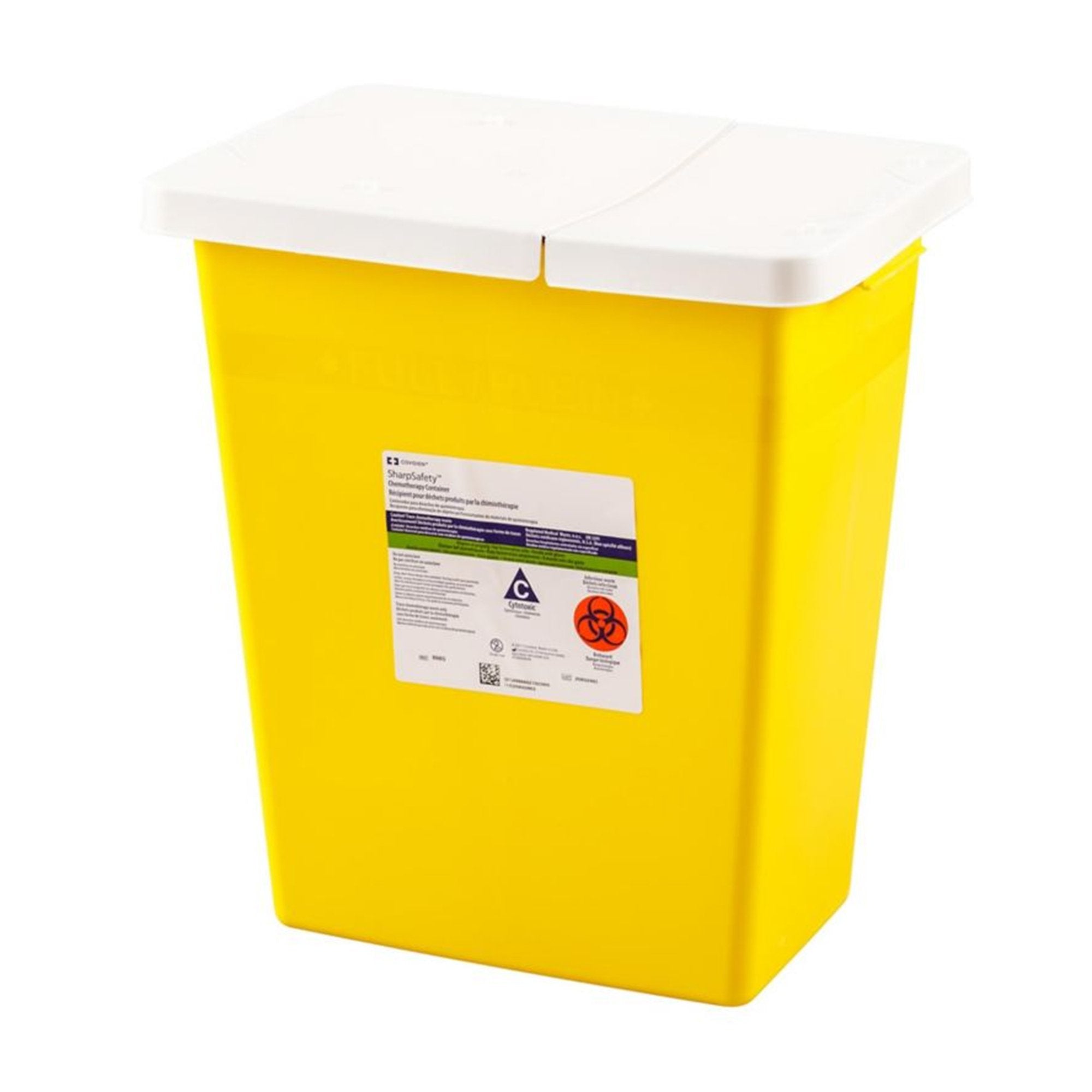 Chemotherapy Waste Container SharpSafety Yellow Base 17 1/2 H X 15 1/2 W X 11 D Inch Horizontal / Vertical Entry 8 Gallon