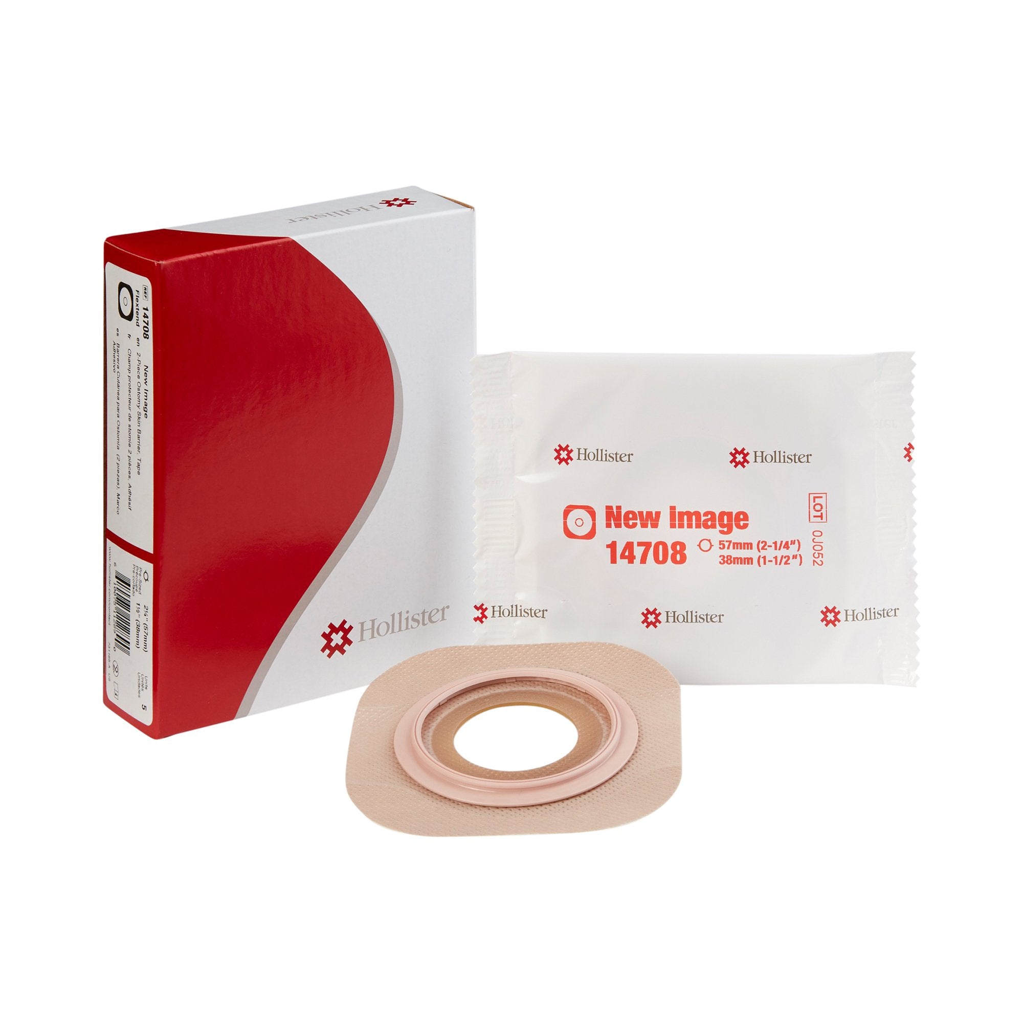 Ostomy Barrier New Image Flextend Precut, Extended Wear Adhesive Tape 57 mm Flange Red Code System Hydrocolloid 1 1/2 Inch Opening