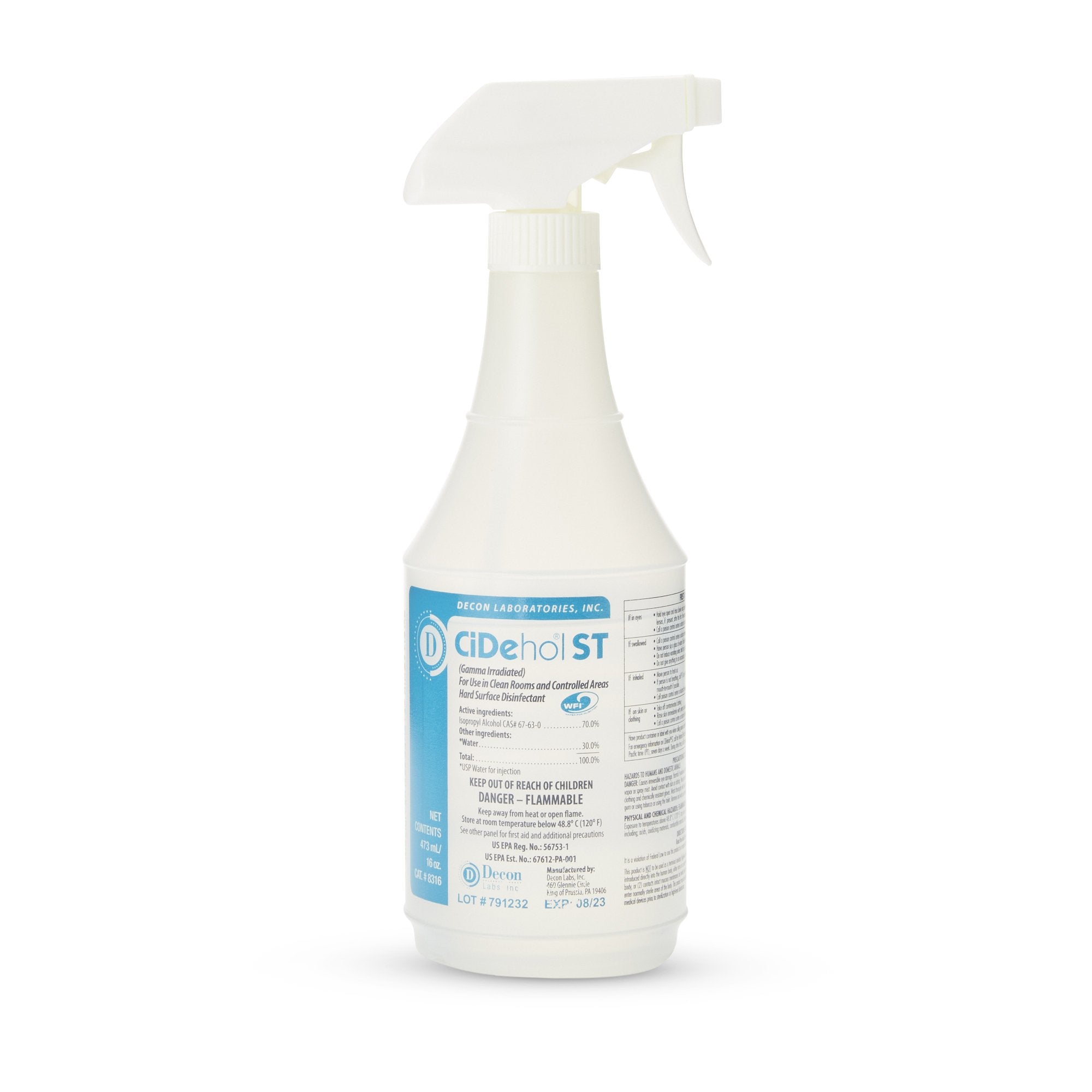 CiDehol ST Surface Disinfectant Cleaner Alcohol Based Trigger Spray Liquid 16 oz. Bottle Alcohol Scent Sterile