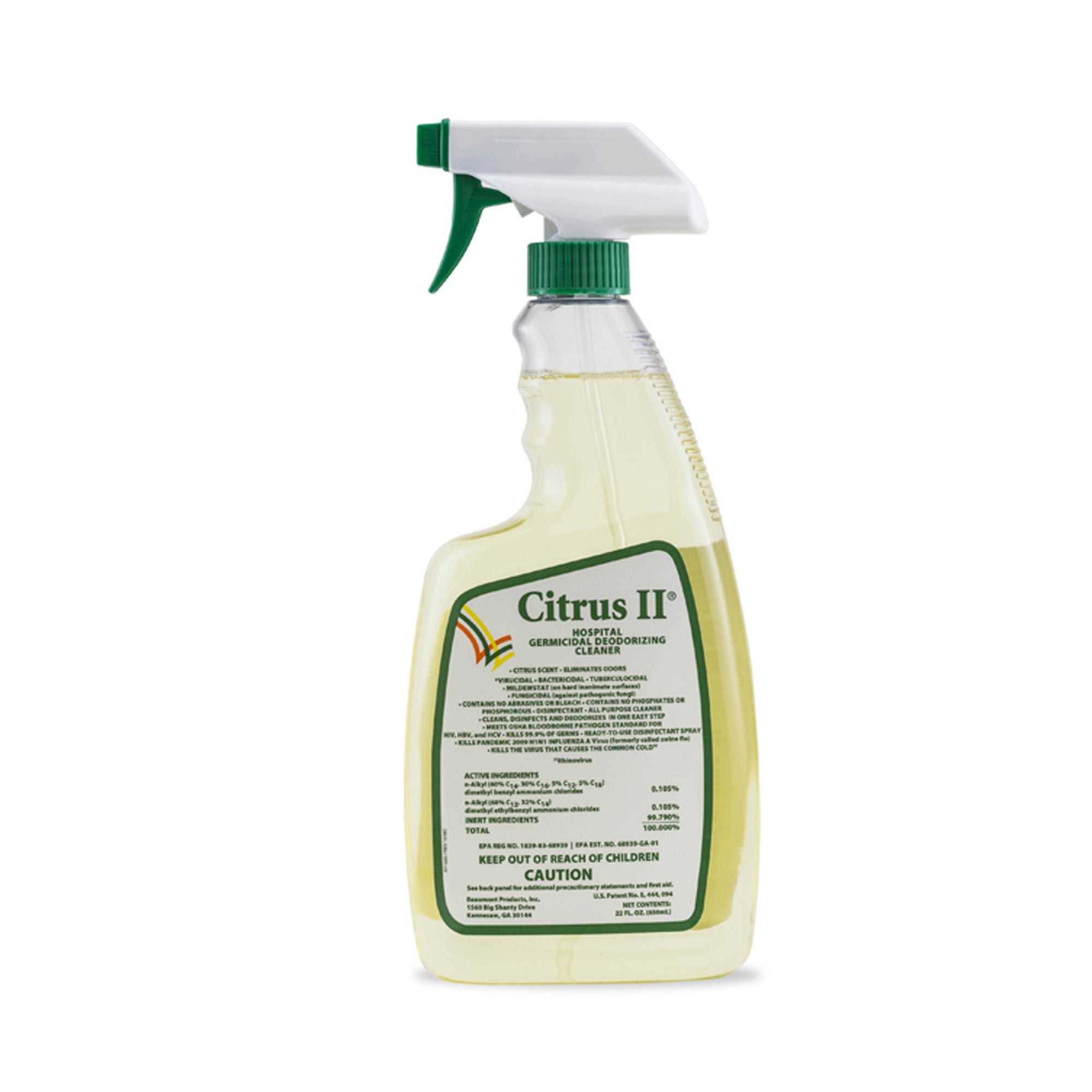 Citrus II Surface Disinfectant Cleaner Germicidal Trigger Spray Liquid 22 oz. Bottle Original Scent NonSterile