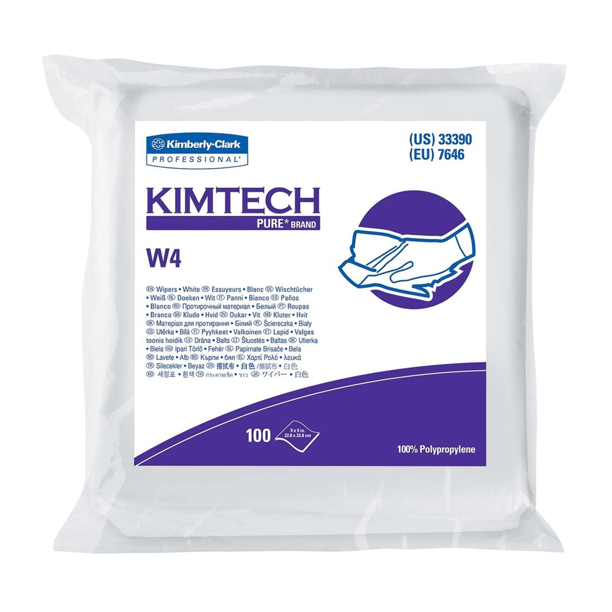 Cleanroom Wipe KIMTECH PURE W4 ISO Class 4 100 Count Double Bag 9 X 9 Inch NonSterile Disposable