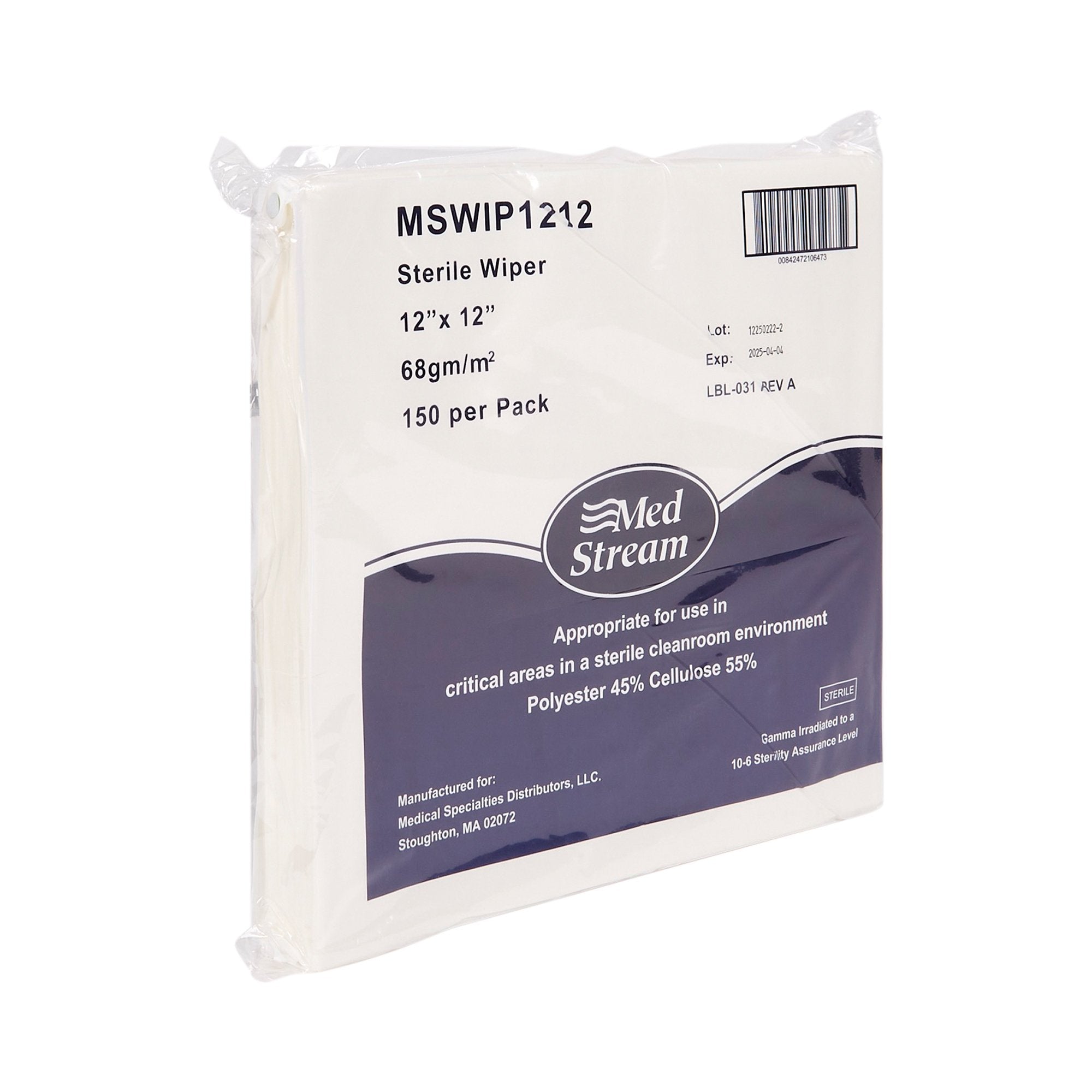 Cleanroom Wipe McKesson ISO Class 5 150 Count Bag 12 X 12 Inch Sterile Disposable