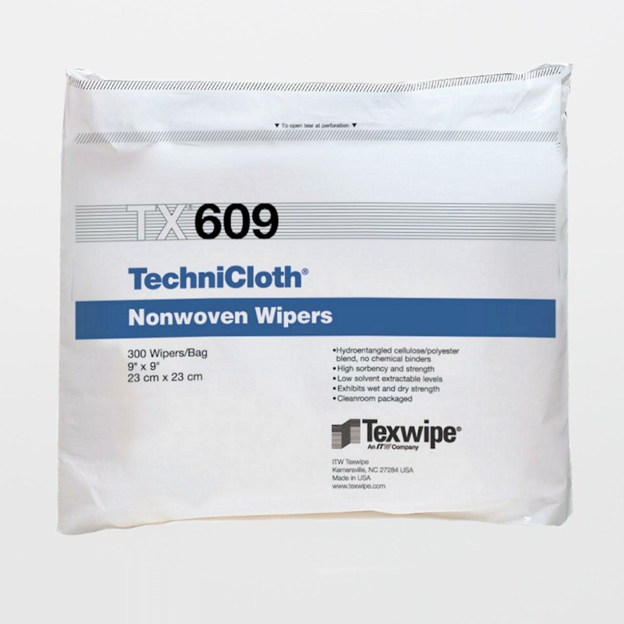 Cleanroom Wipe TechniCloth ISO Class 5   8 300 Count Bag 9 X 9 Inch NonSterile Disposable