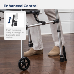 clever lite walker w seat push down brakes