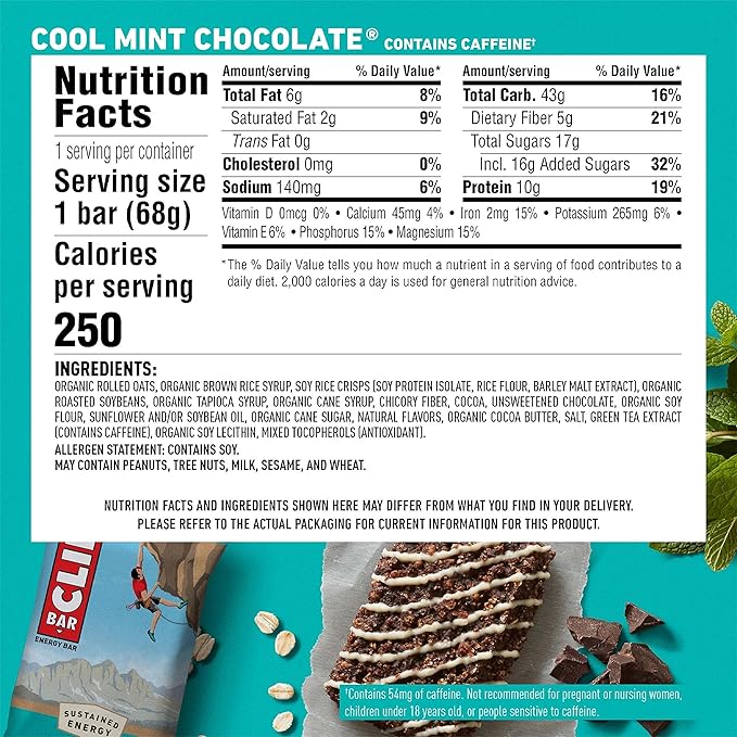clif bar organic cool mint chocolate case of 12 2 4 oz