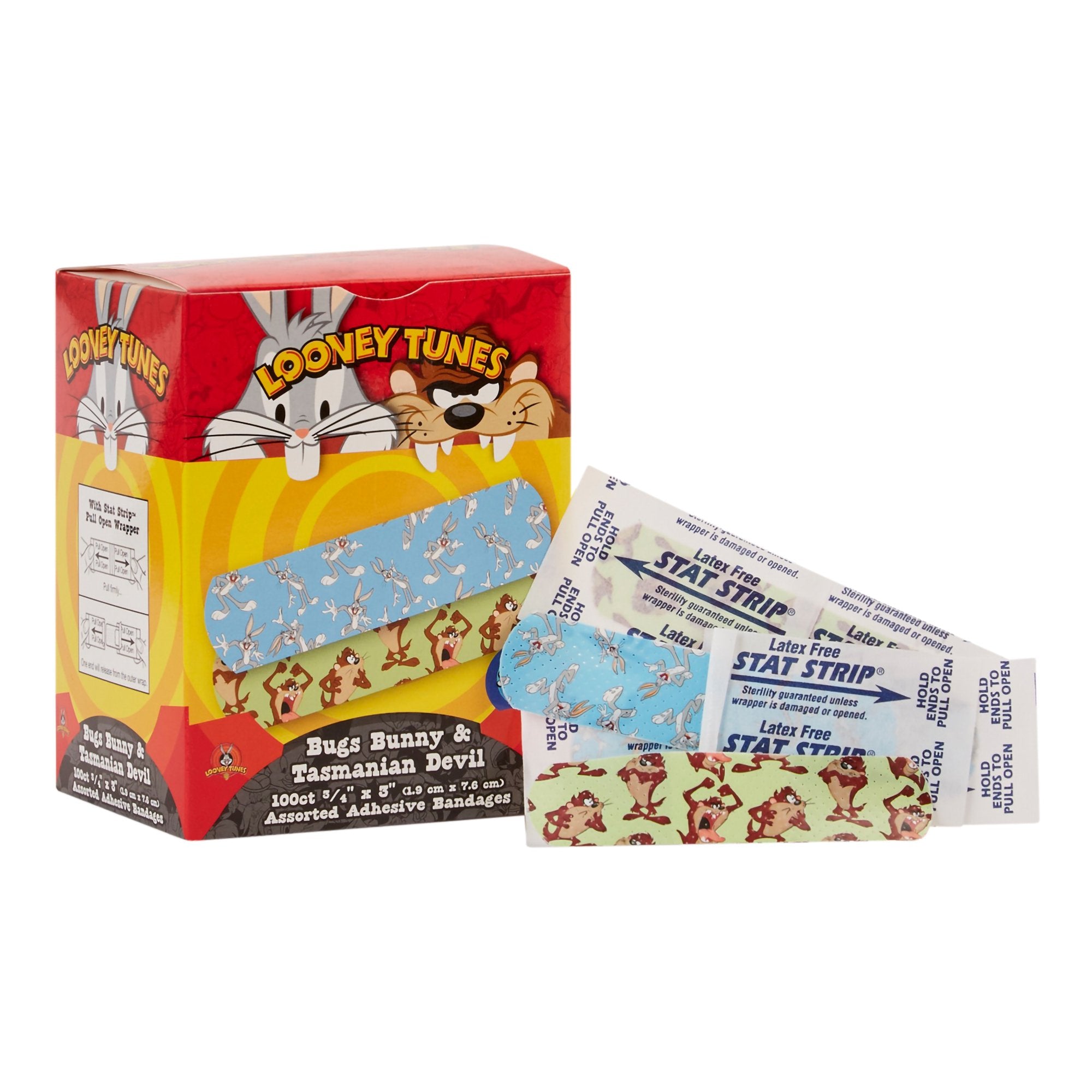 Adhesive Strip Looney Tunes Stat Strip 3/4 X 3 Inch Plastic Rectangle Kid Design (Looney Tunes Bugs and Taz) Sterile