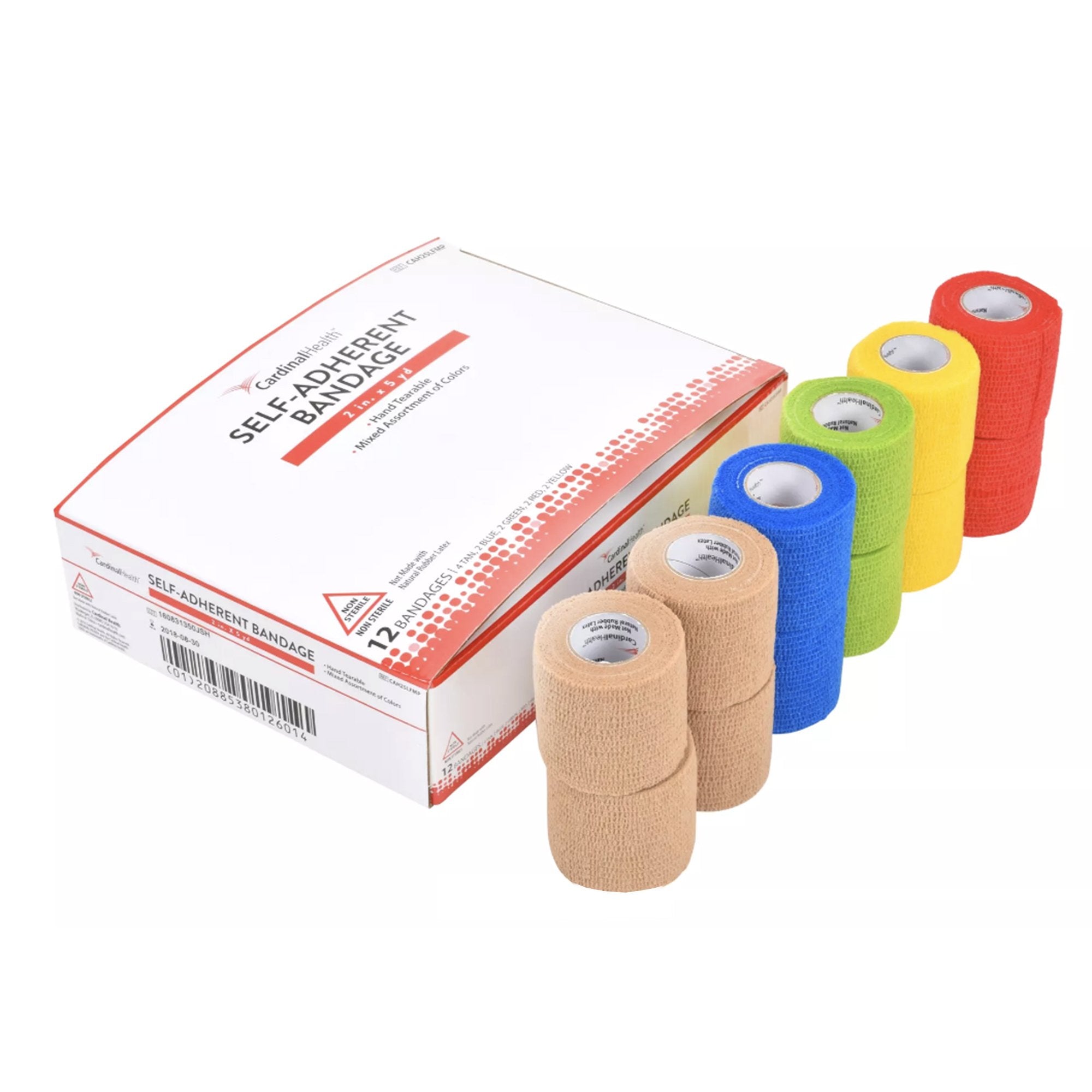 Cohesive Bandage Cardinal Health 2 Inch X 5 Yard Self Adherent Closure Assorted Colors NonSterile Standard Compression