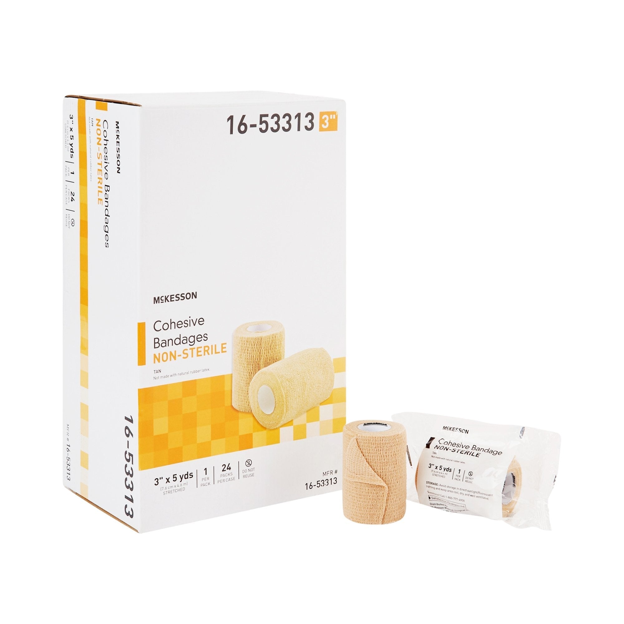 Cohesive Bandage McKesson 3 Inch X 5 Yard Self Adherent Closure Tan NonSterile Standard Compression