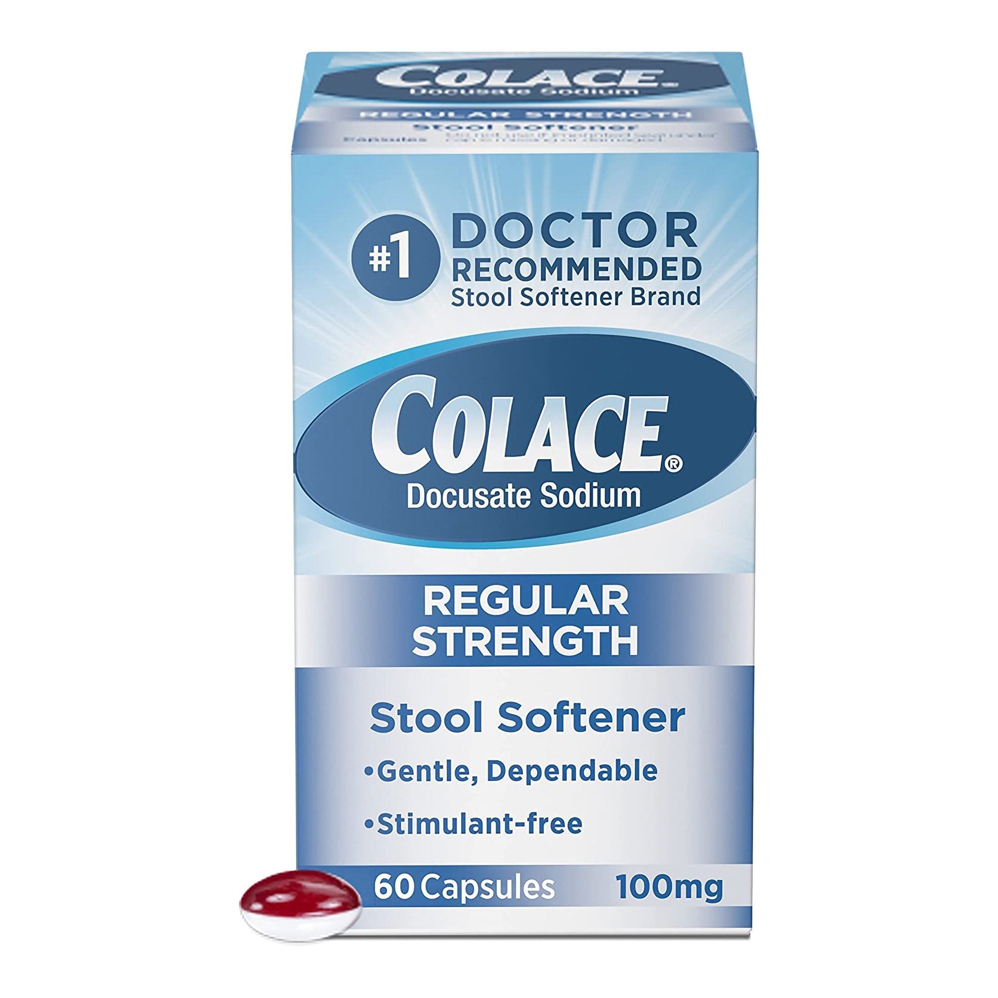 Stool Softener Colace Capsule 60 per Bottle 100 mg Strength Docusate Sodium
