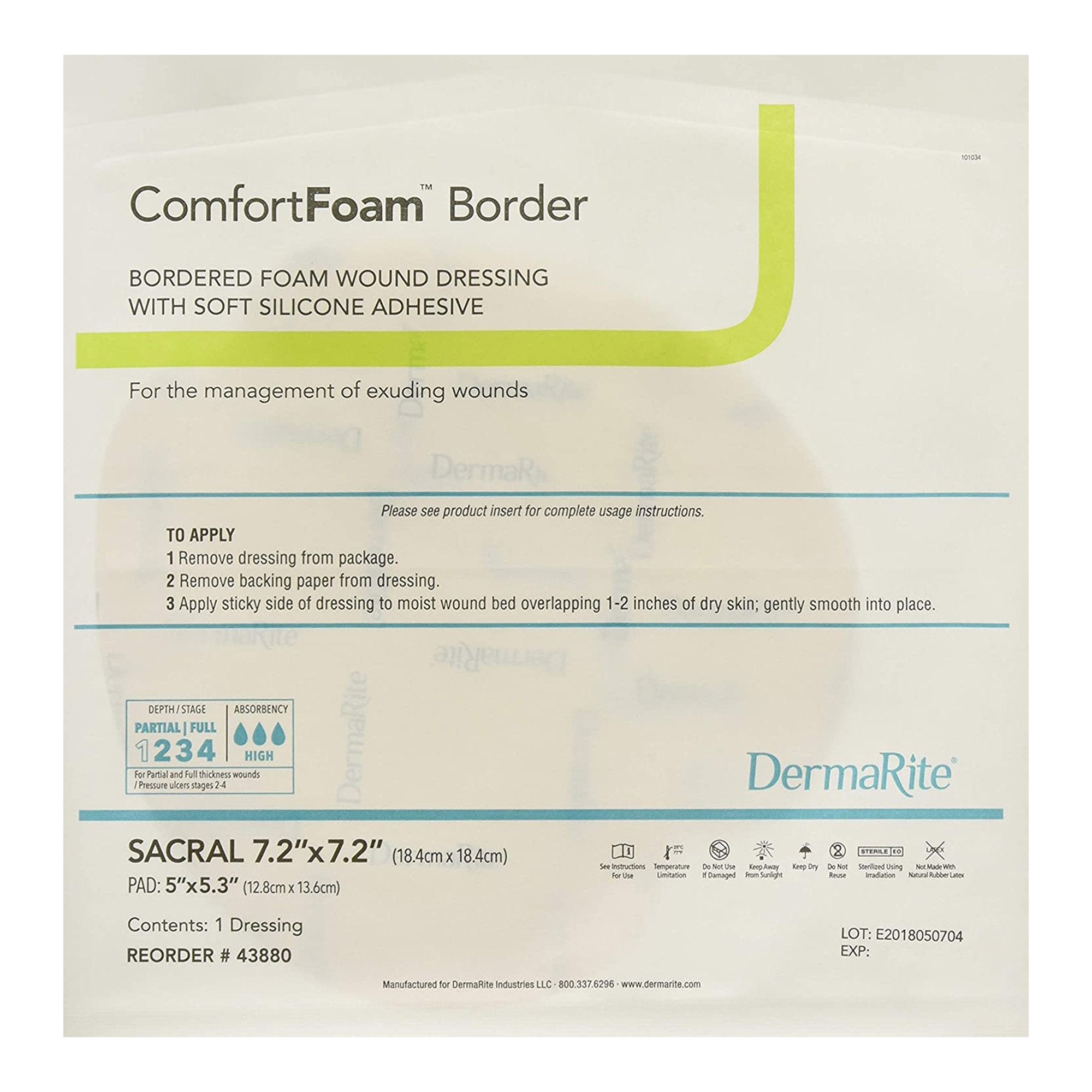 Foam Dressing ComfortFoam Border 7 1/5 X 7 1/5 Inch With Border Waterproof Backing Silicone Adhesive Sacral Sterile