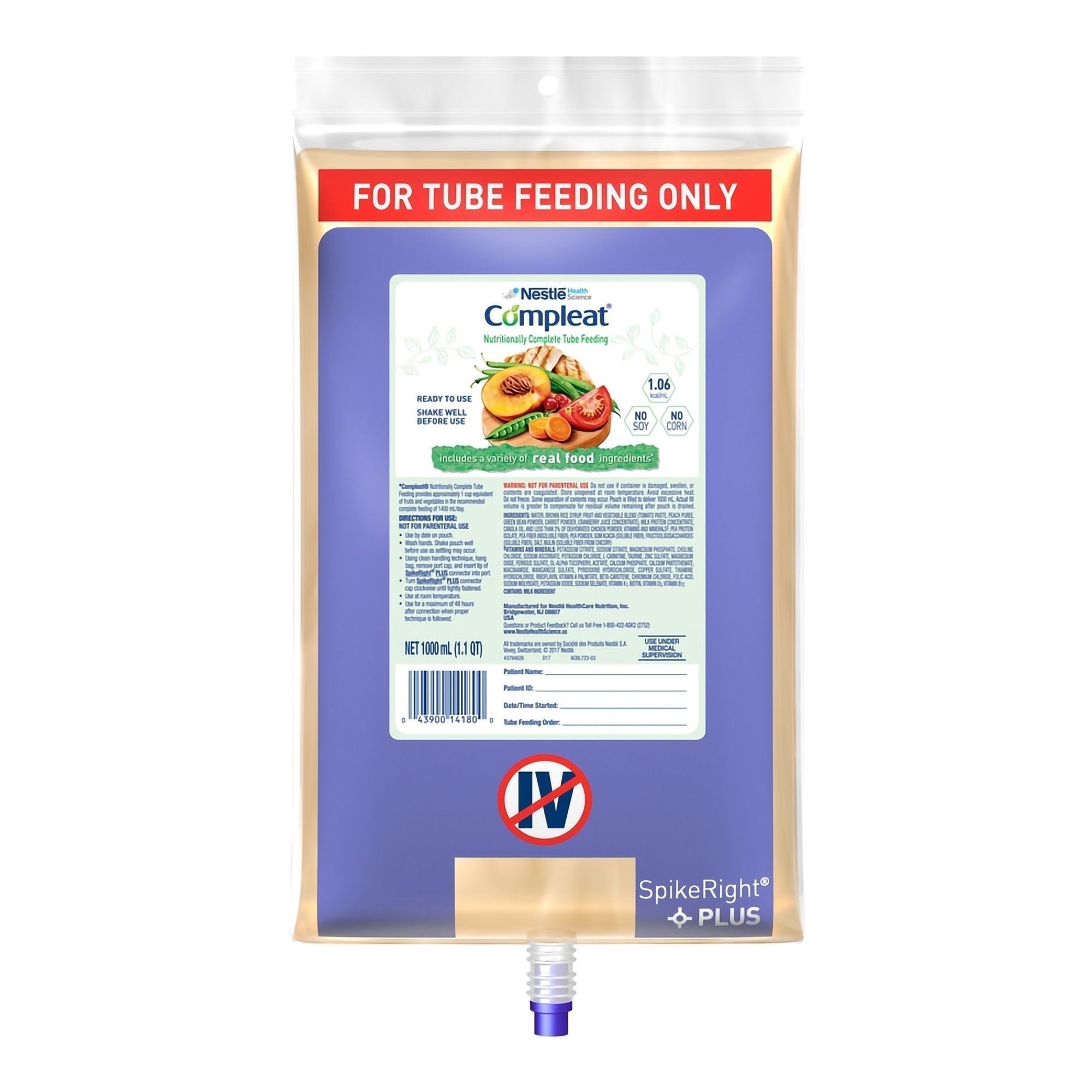Tube Feeding Formula Compleat Original Unflavored Liquid 1000 mL Ready to Hang Prefilled Container