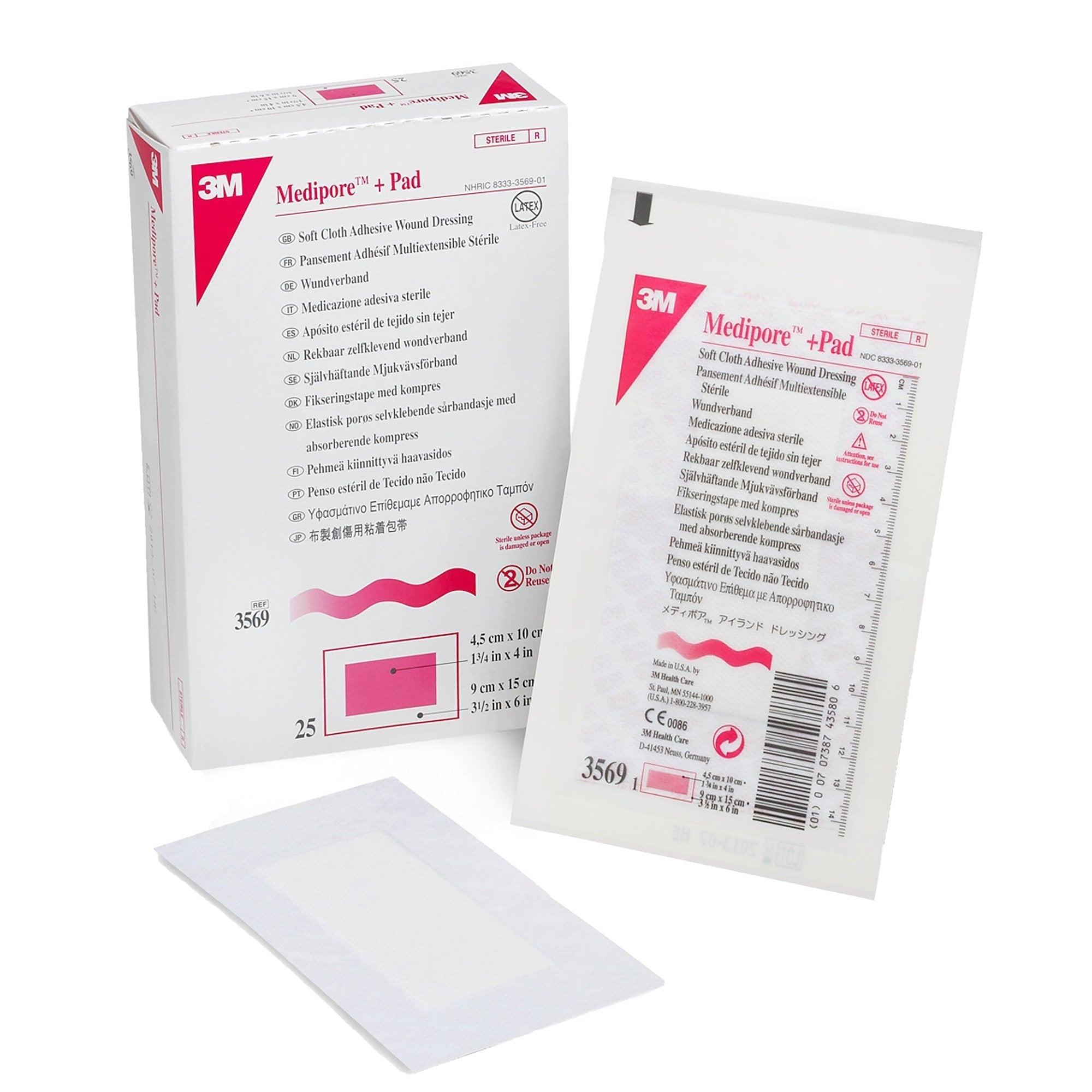 Composite Dressing 3M Medipore 3 1/2 X 6 Inch Rectangle Sterile Nonwoven Backing