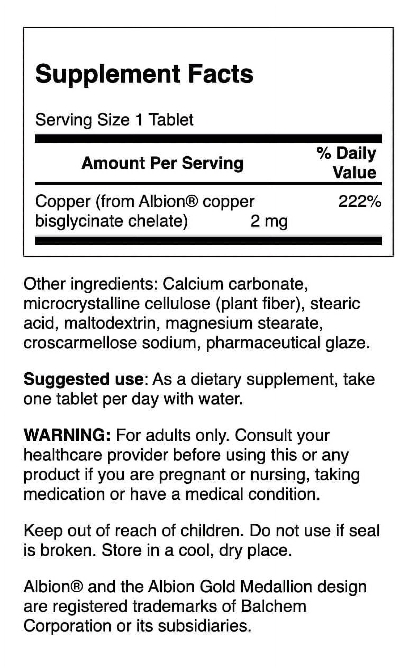 Copper Essential Trace Mineral, Helps Maintain the Health of Organs & Tissues, 2 Mg (300 Tablets) (3 Pack)